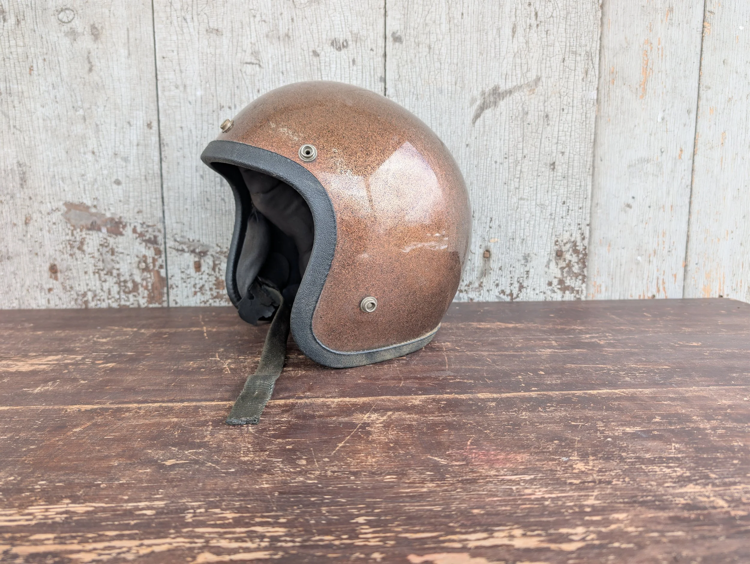 Vintage (1970's) Open-Face (3/4 Shell) Root beer Metal Flake Motorcycle Helmet.