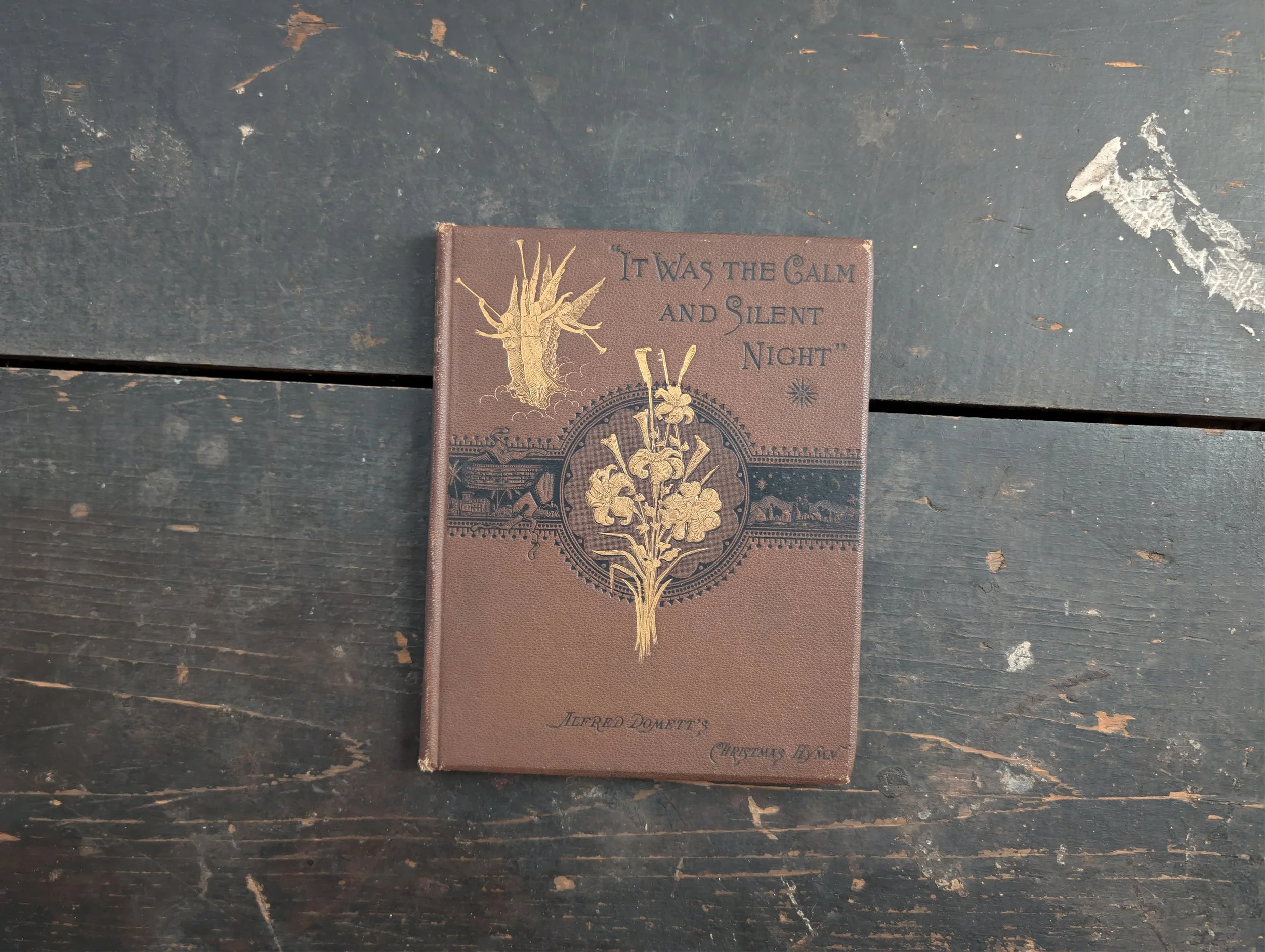 Antique (1884) It Was The Clam and Silent Night : A Christmas Hymn by Alfred Domett - Illustrated.