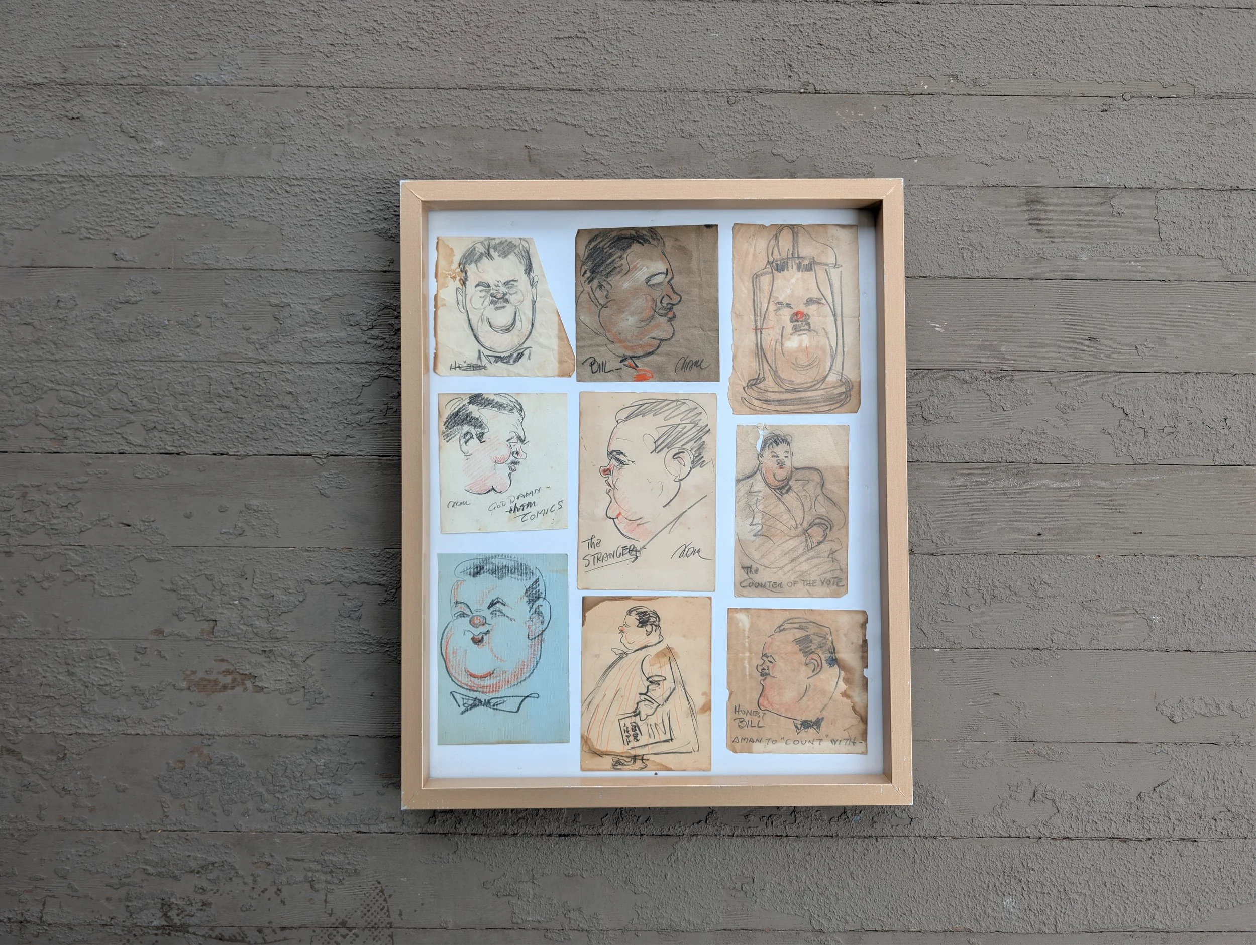 Vintage (1930s) Someone Didn't Like Bill - Framed Original Art Caricatures, Some Signed.