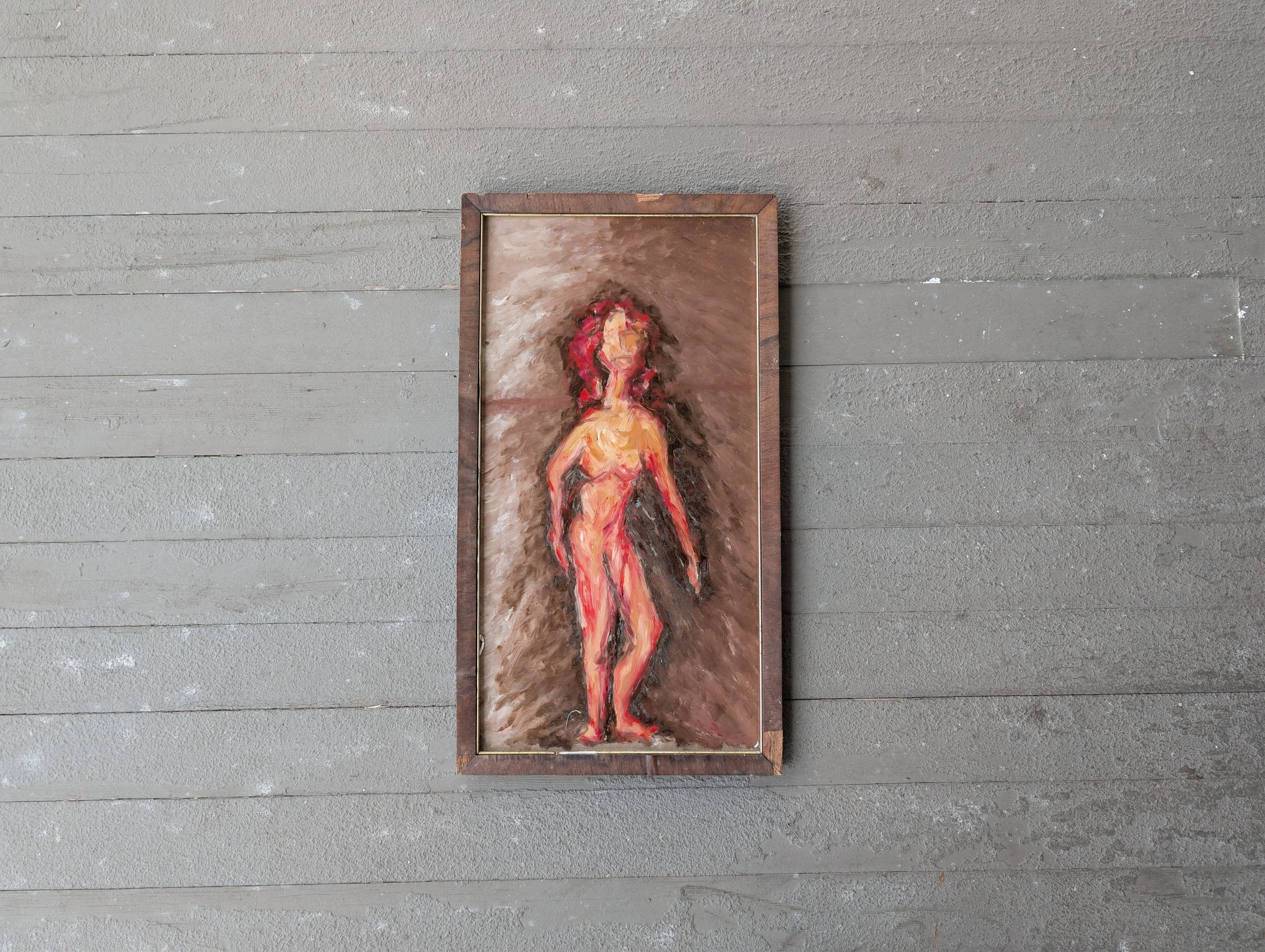 Vintage (1970's) Original Reverse Glass Abstract Nude Painting, Framed.