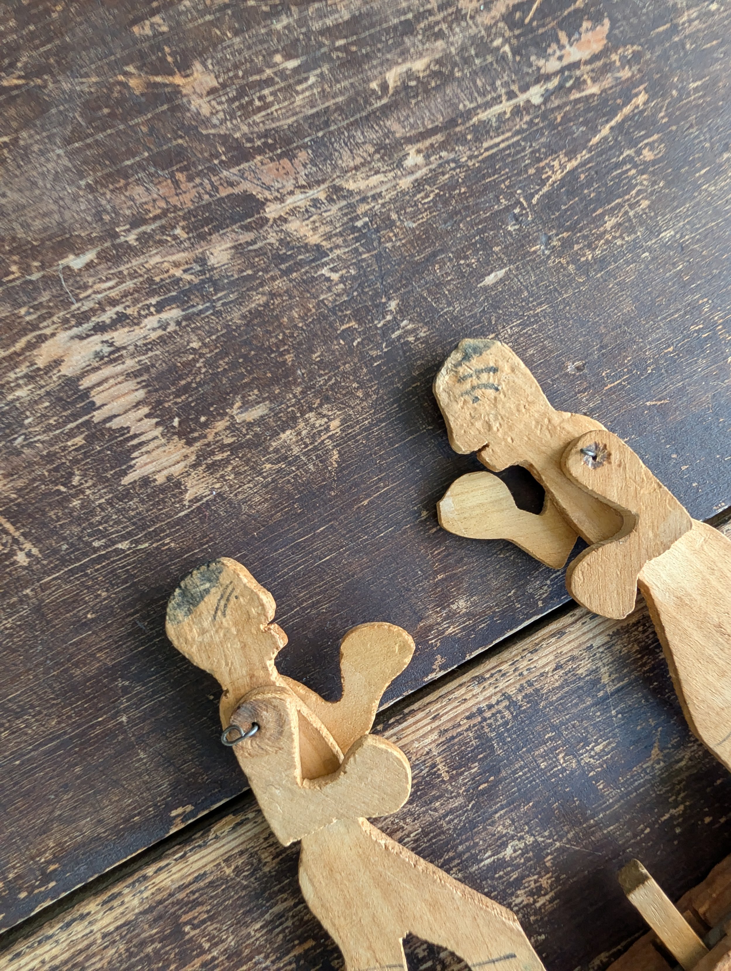 Antique (1920s) Mechanical Folk Art Wooden Boxing Toy.