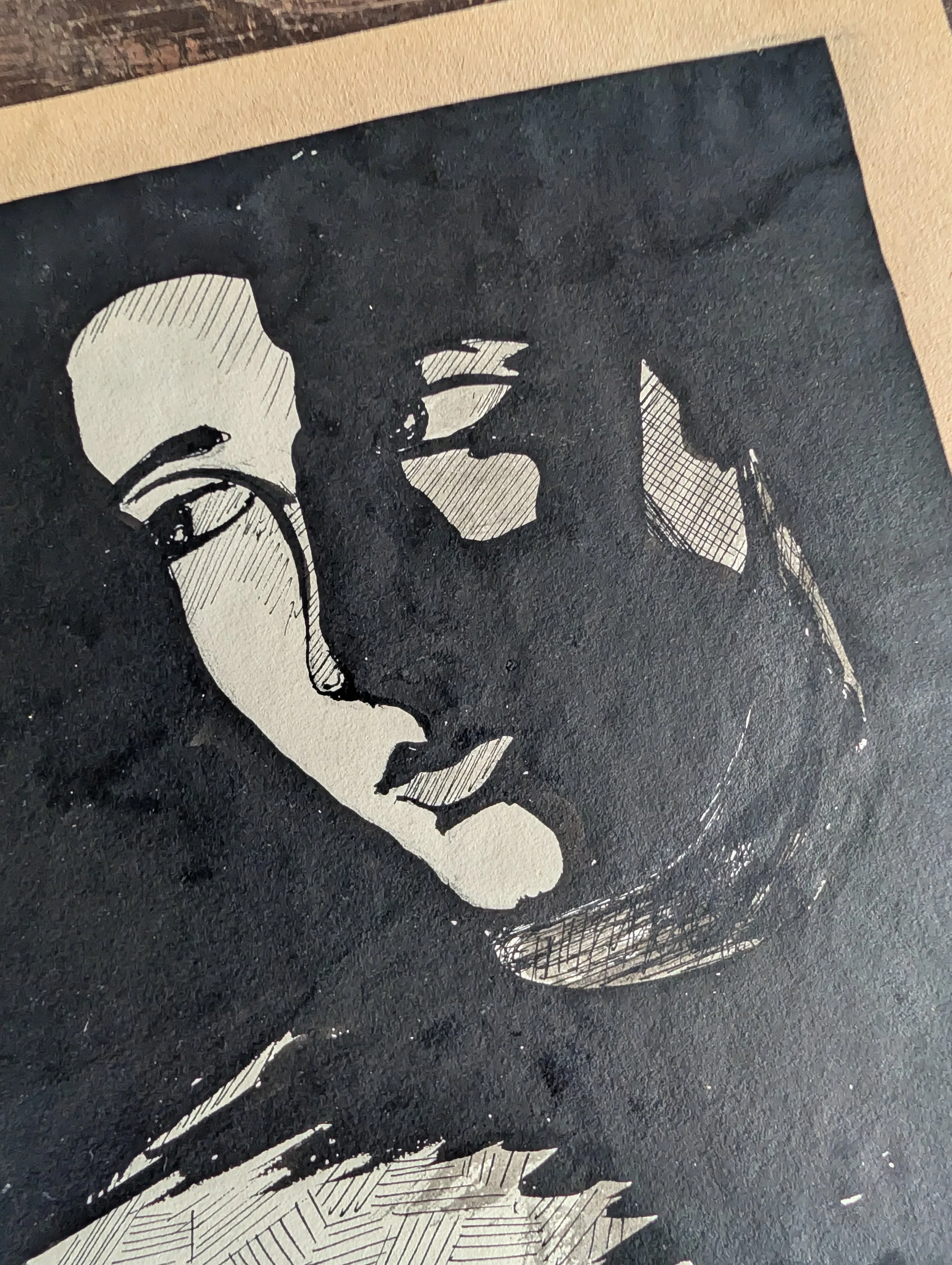 Vintage (1934) Signed Original Art : Head And Shoulders - Pen And Ink on Paper by Robert Ely.