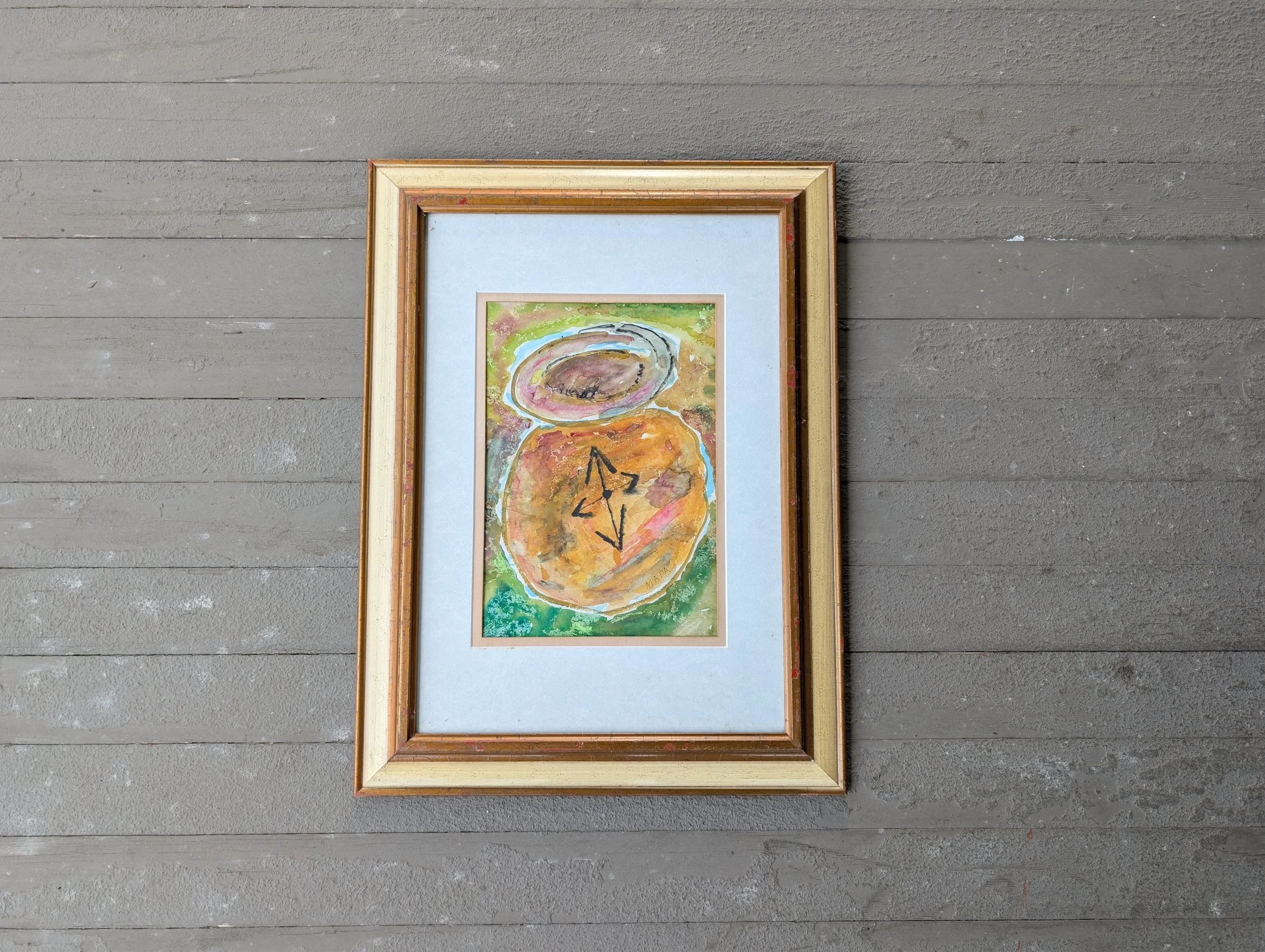 Vintage (1970's) Signed Original Modern Abstract Watercolor Painting Framed.