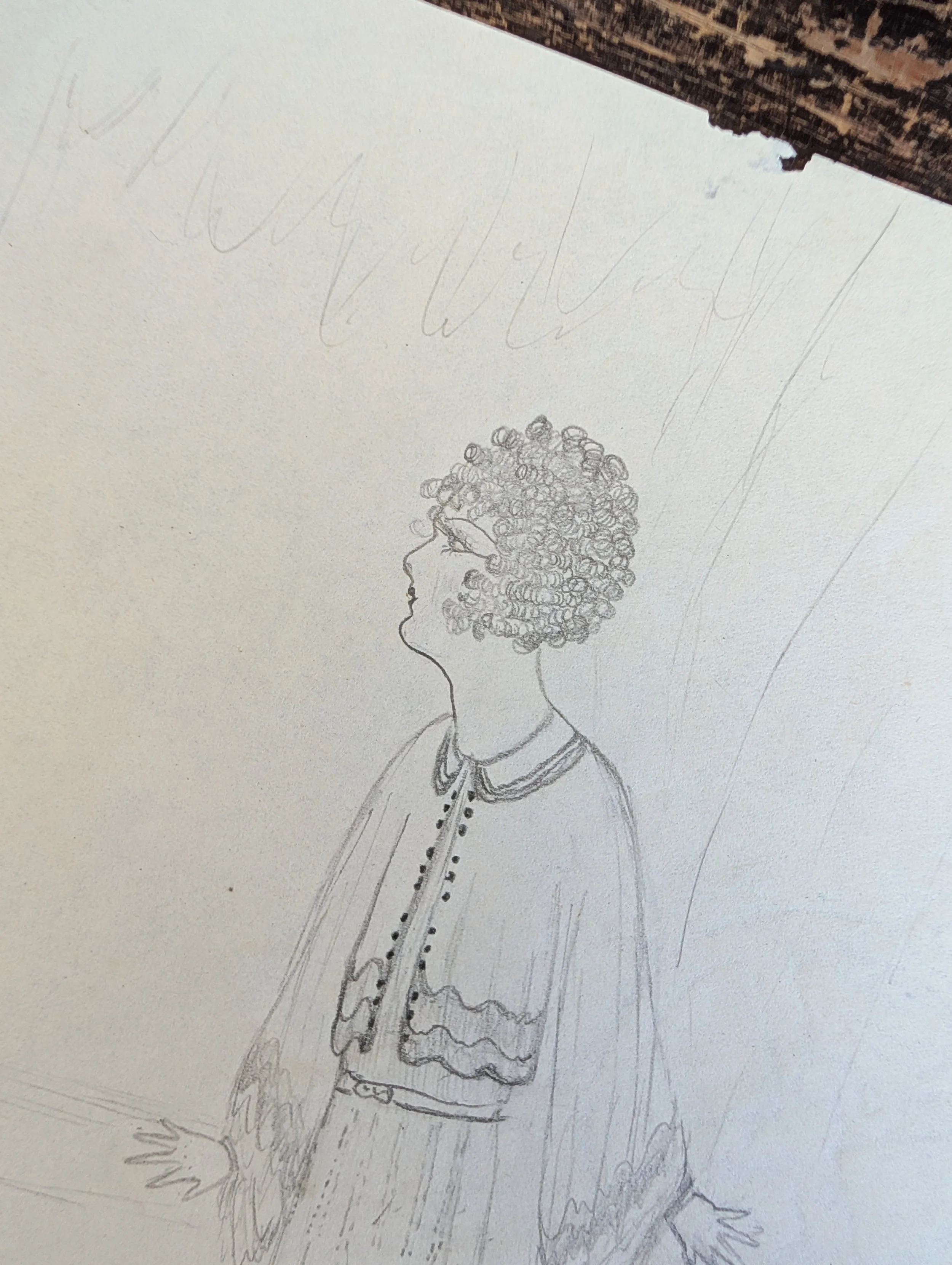 Antique (1920s) Original Art : Fashion Design Illustration - Pencil On Paper by Anonymous Artist.