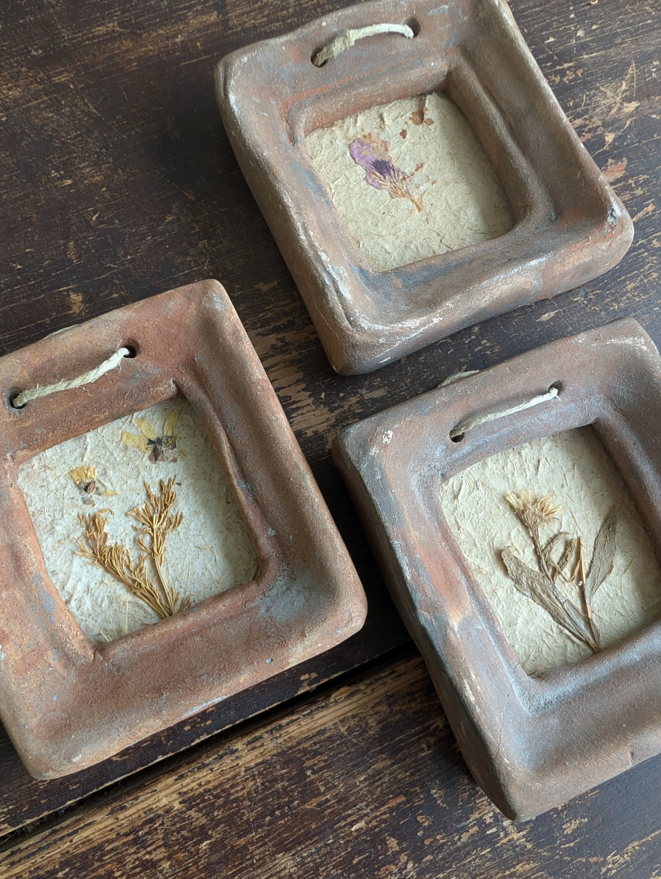 Vintage (1990s) Set Of Miniature Handmade Terracotta Rustic Wall Frames.