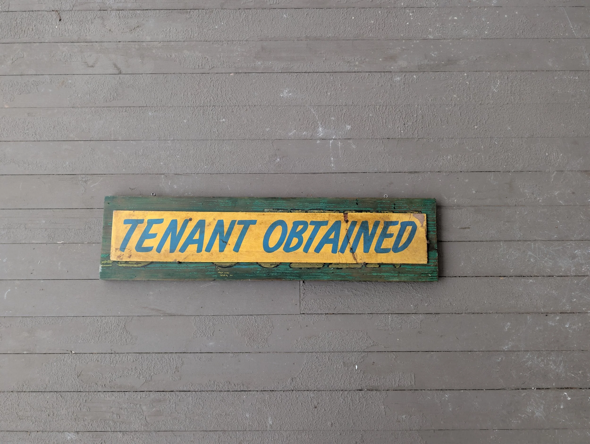 Vintage (1960's) Hand-Painted Wooden Tenant Obtained Sign.