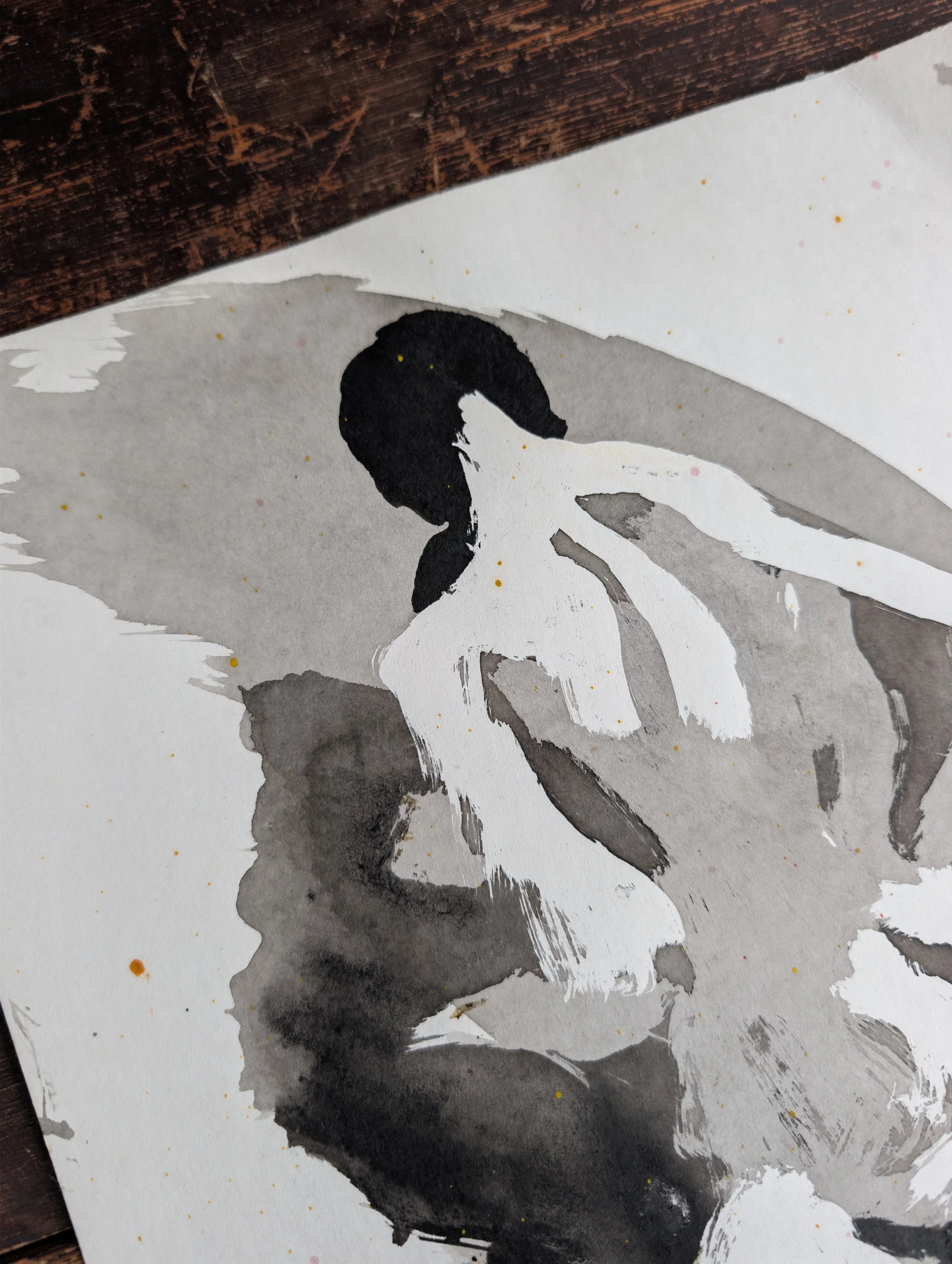 Vintage (1960s) Signed Original Art : Expressive Monochrome Figure Painting - Watercolor On Paper by Kathy Nocerino.