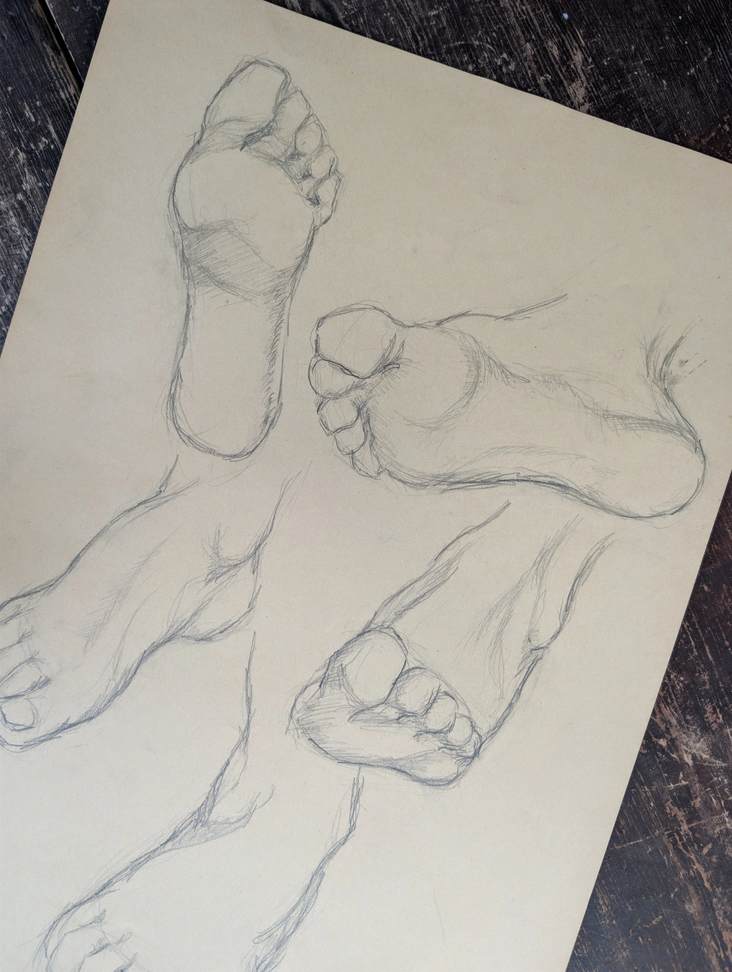 Vintage (1930s) Original Art : Academic Human Feet Study - Graphite Pencil On Paper by Anonymous Artist.
