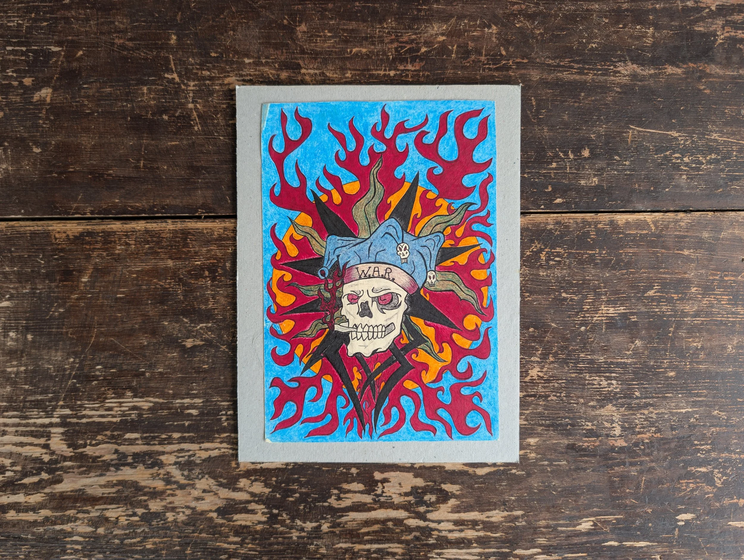 Vintage (1997) Signed + Dated Prison Outsider Art : Blue World - Ink On Paper by Darryl Ferguson.