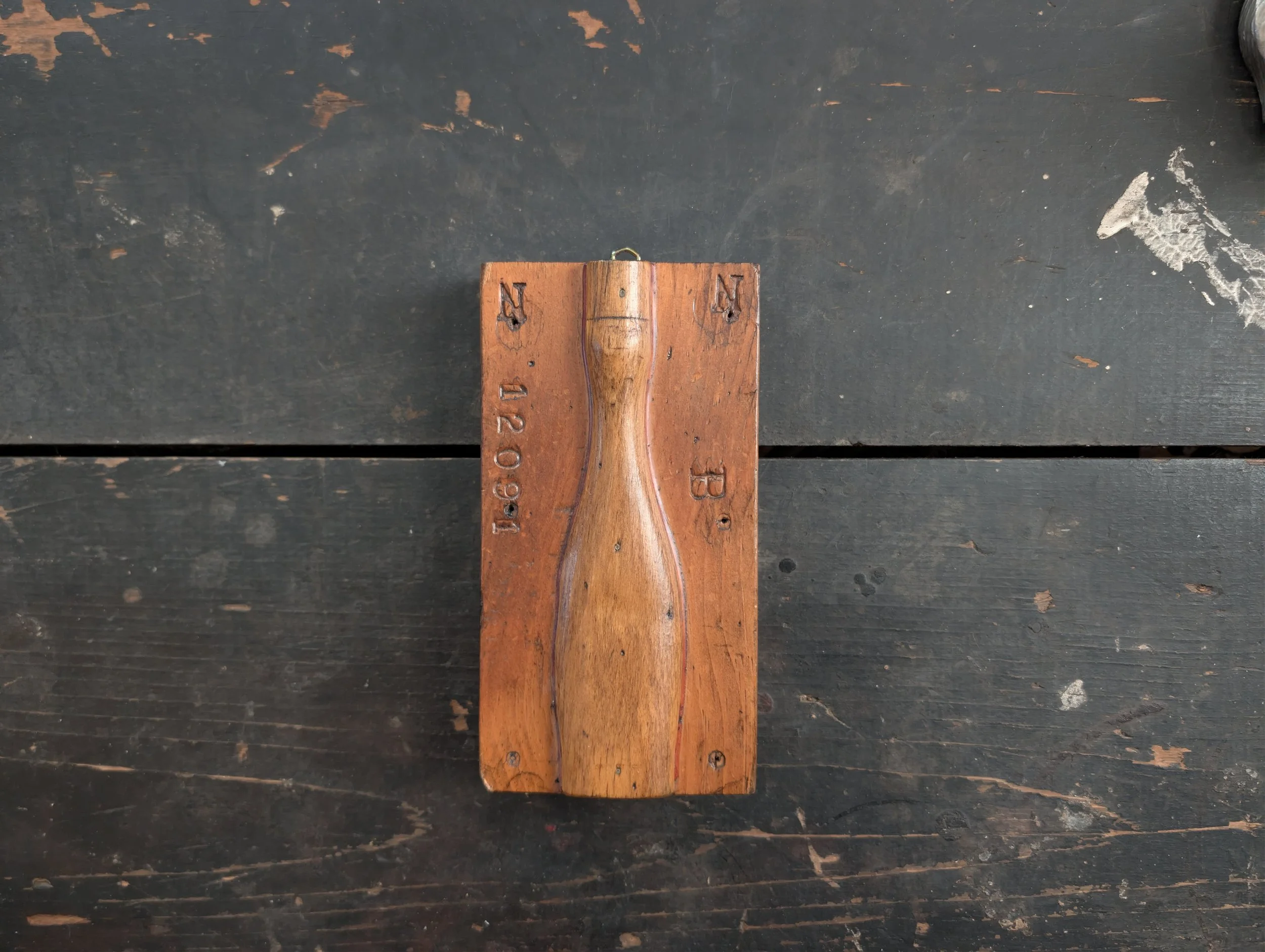 Antique (1910s) Wooden Bottle Mold Half.