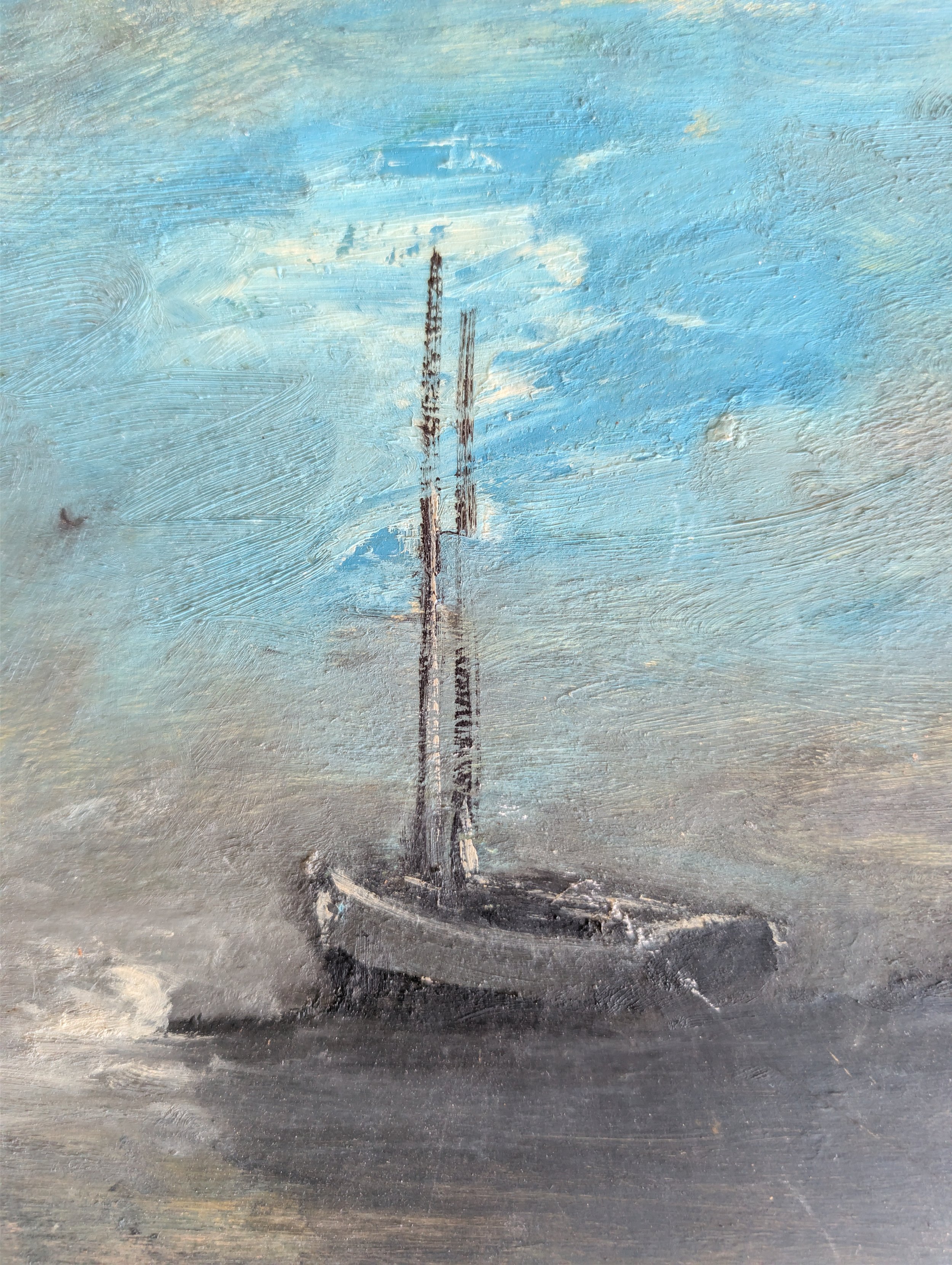 Vintage (1970) Signed + Dated Original Art - Maritime Seascape : Oil On Board.