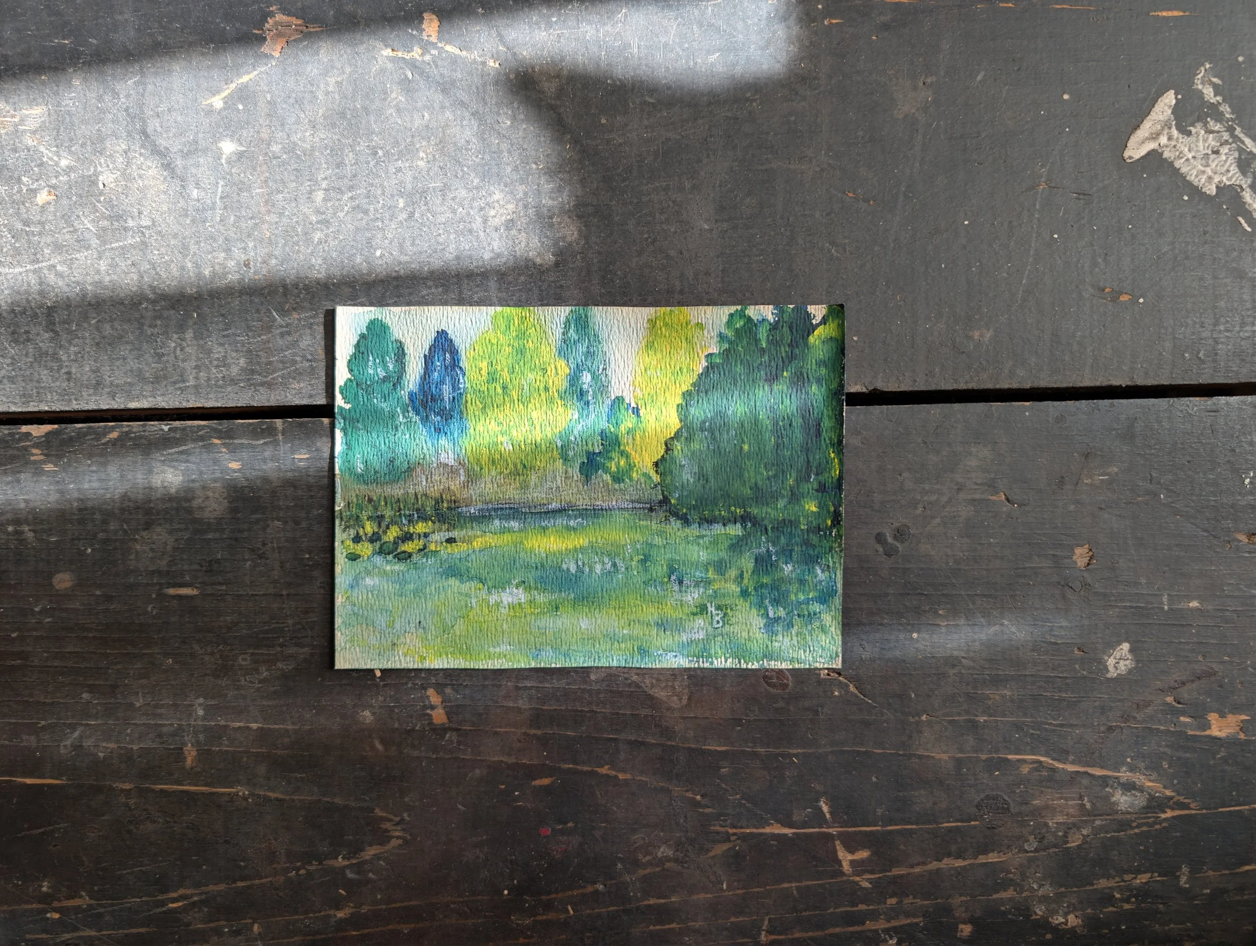 Vintage (1960's) Original Impressionistic Watercolor Painting on Paper Signed HB.