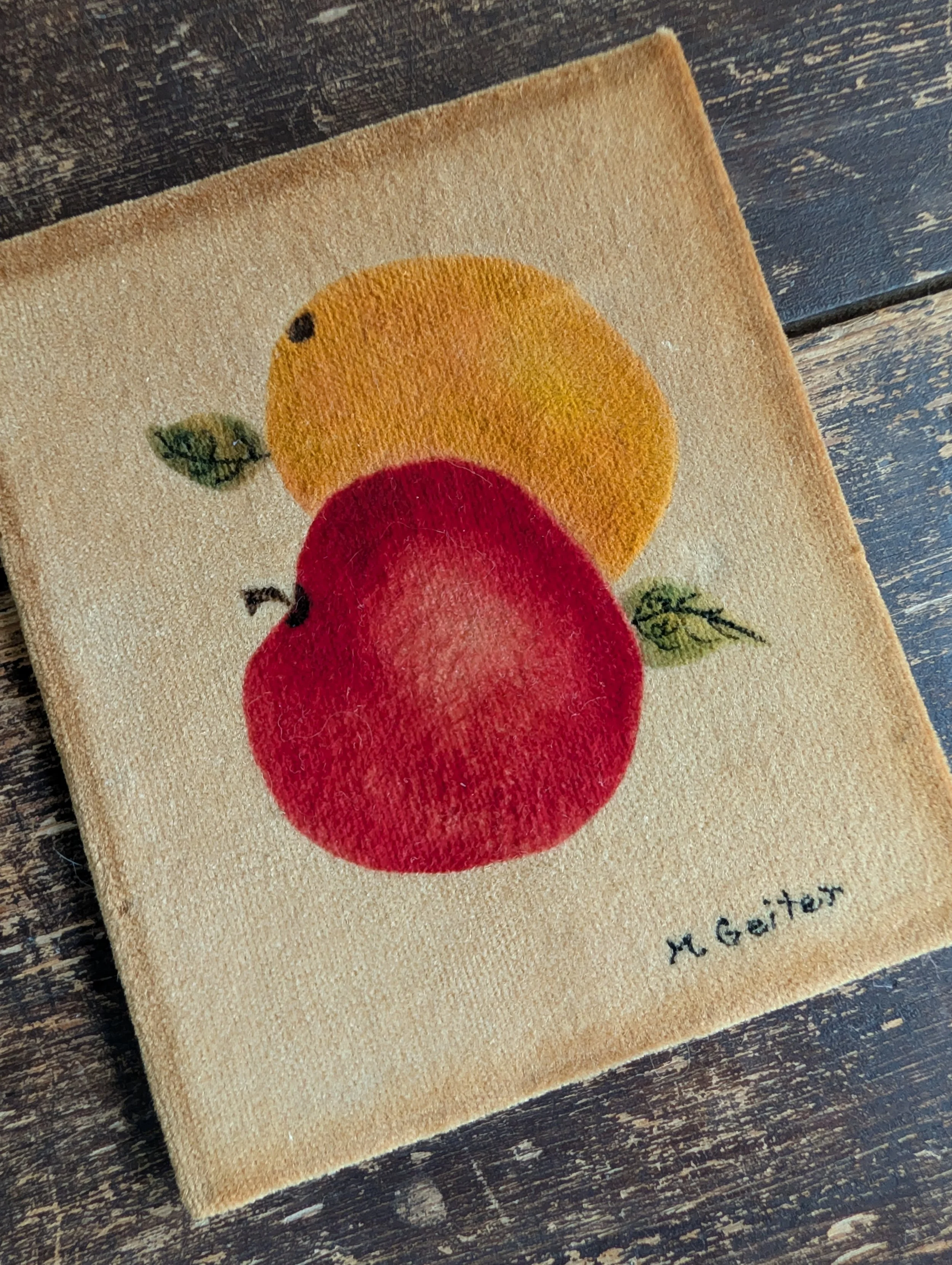 Vintage (1980s) Signed Original Folk Art Theorem Painting by Millie Geiter.