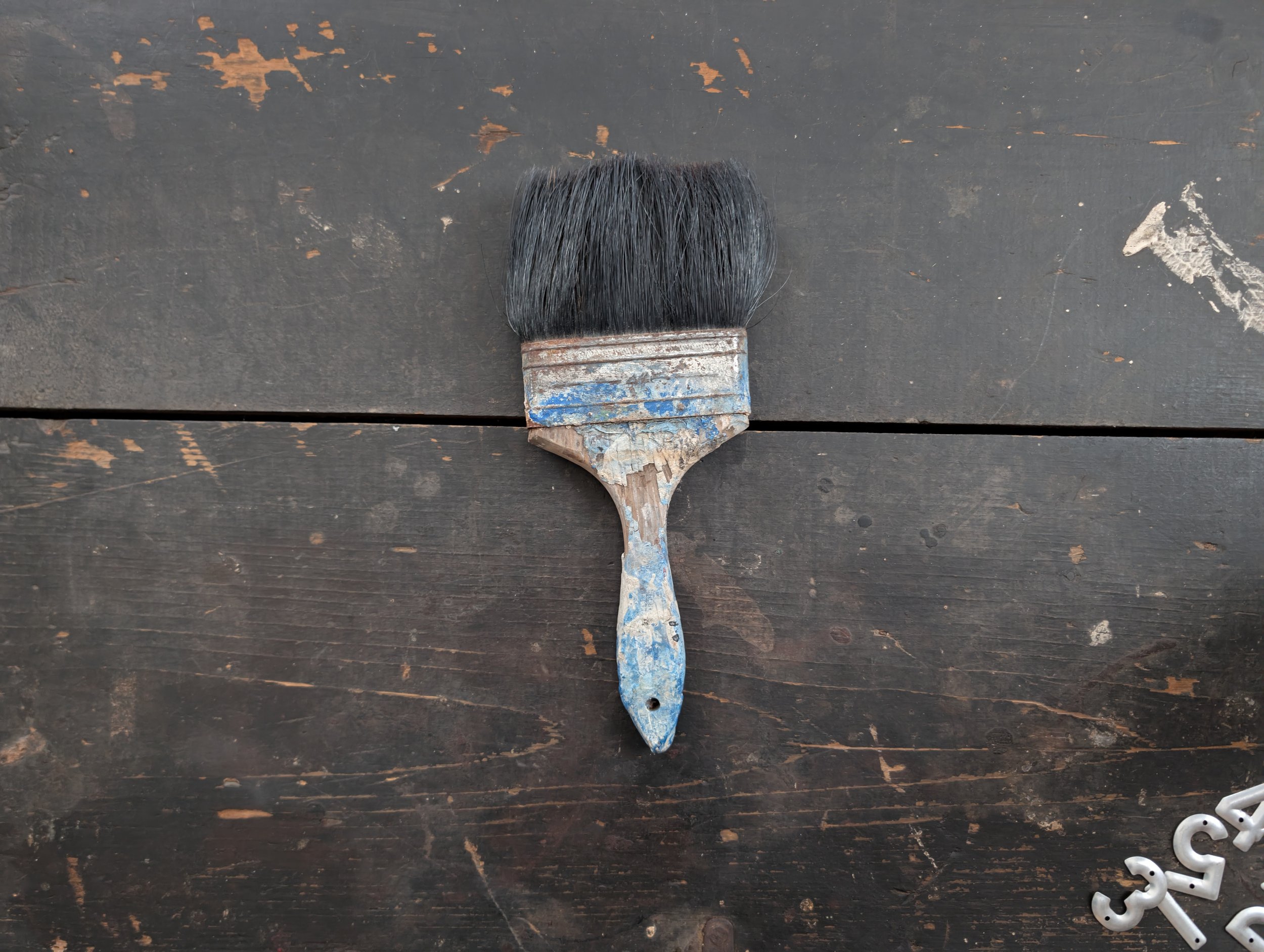 Vintage (1960's) Natural Bristle Paintbrush With a Wooden Handle and Metal Ferrule.