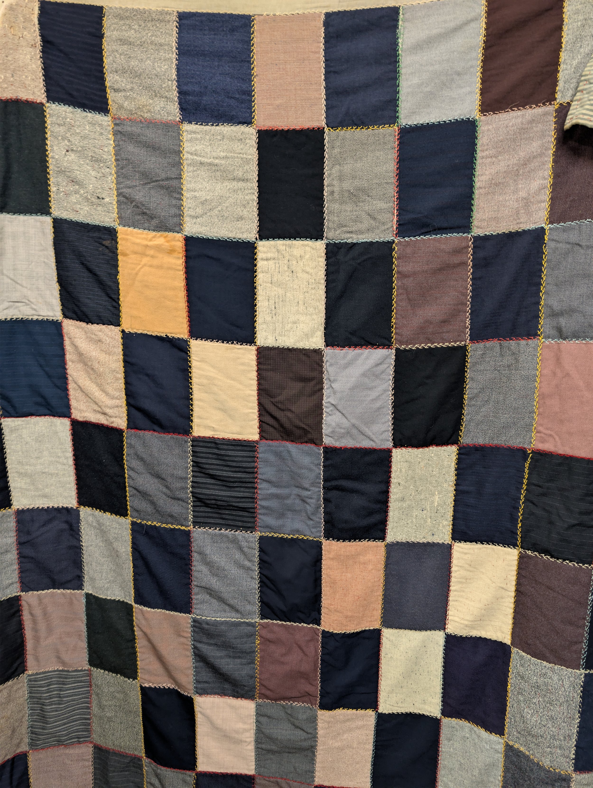 Vintage (1950s) Hand Embroidered, Machine Stitched - Suiting Sample // Clothing Scrap Quilt.