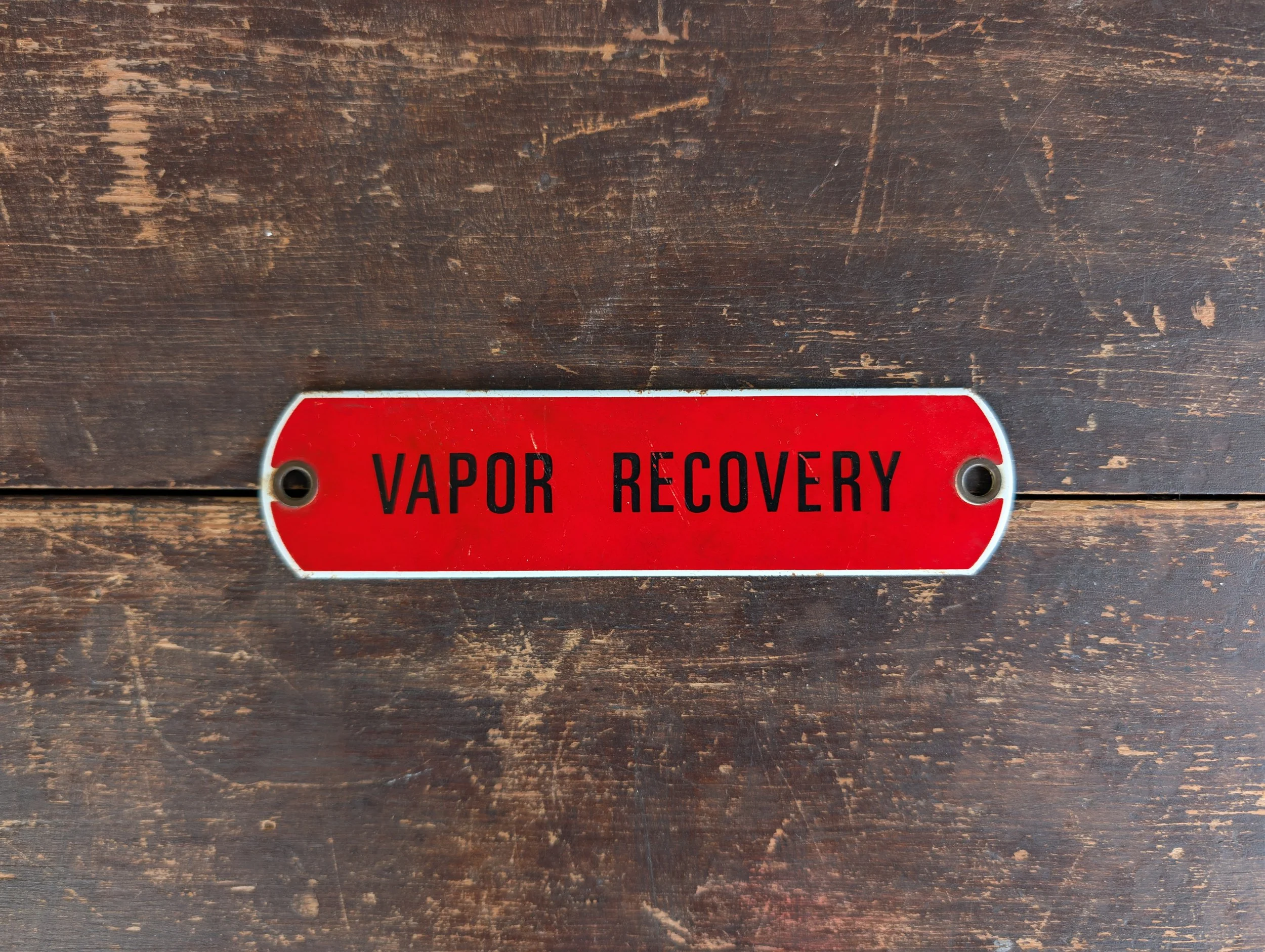 Vintage (1990's) Industrial Porcelain Enamel Vapor Recovery Tag.