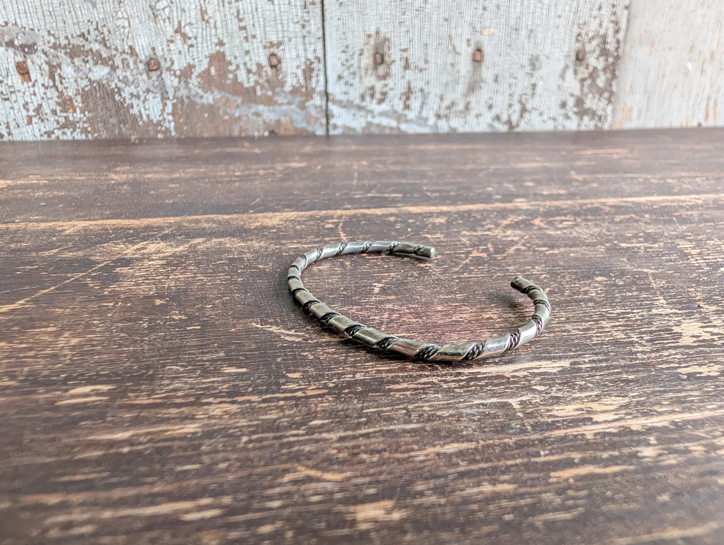 Vintage (1980s) Southwestern Sterling Silver Twisted Rope Cuff Bracelet.
