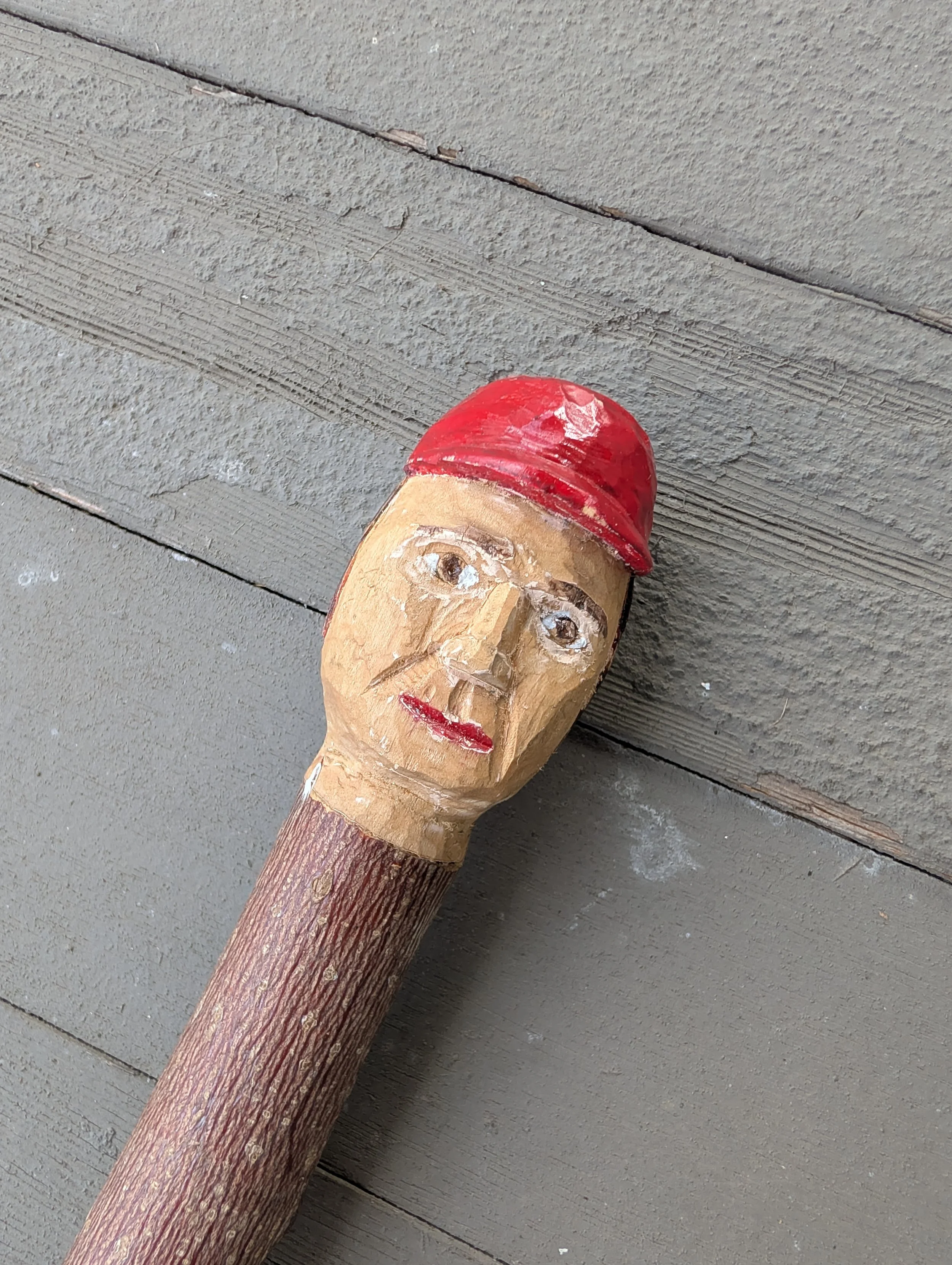 Vintage (1930's) Folk Art Hand Carved Walking Stick - Man's Head