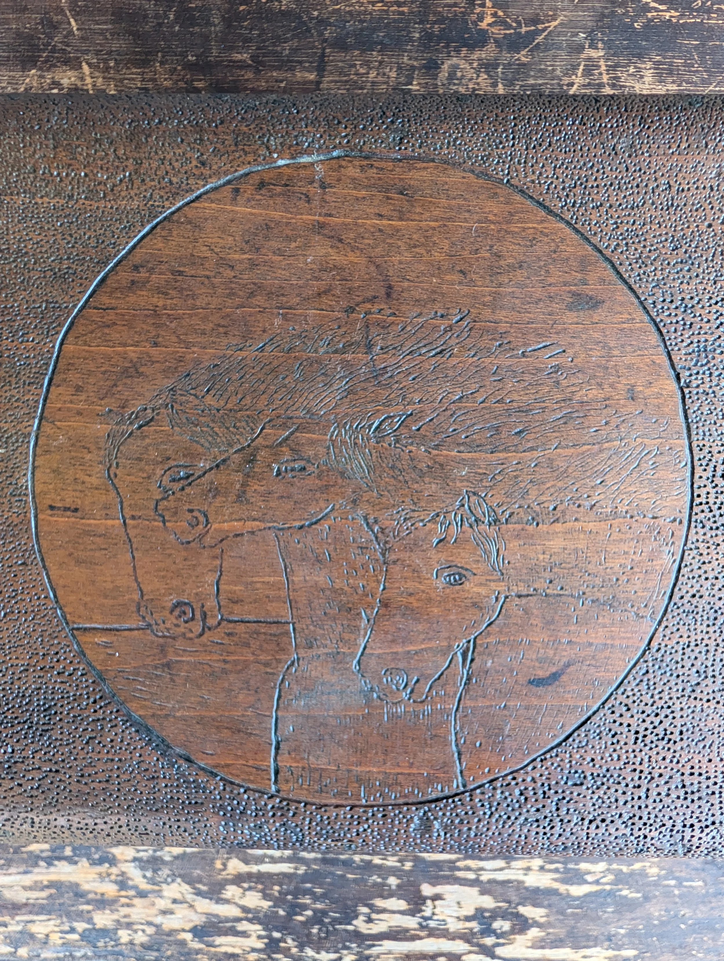 Antique (1906) Signed Pharaoh's Horses Pyrography Wood Box - Agnes C Cox.