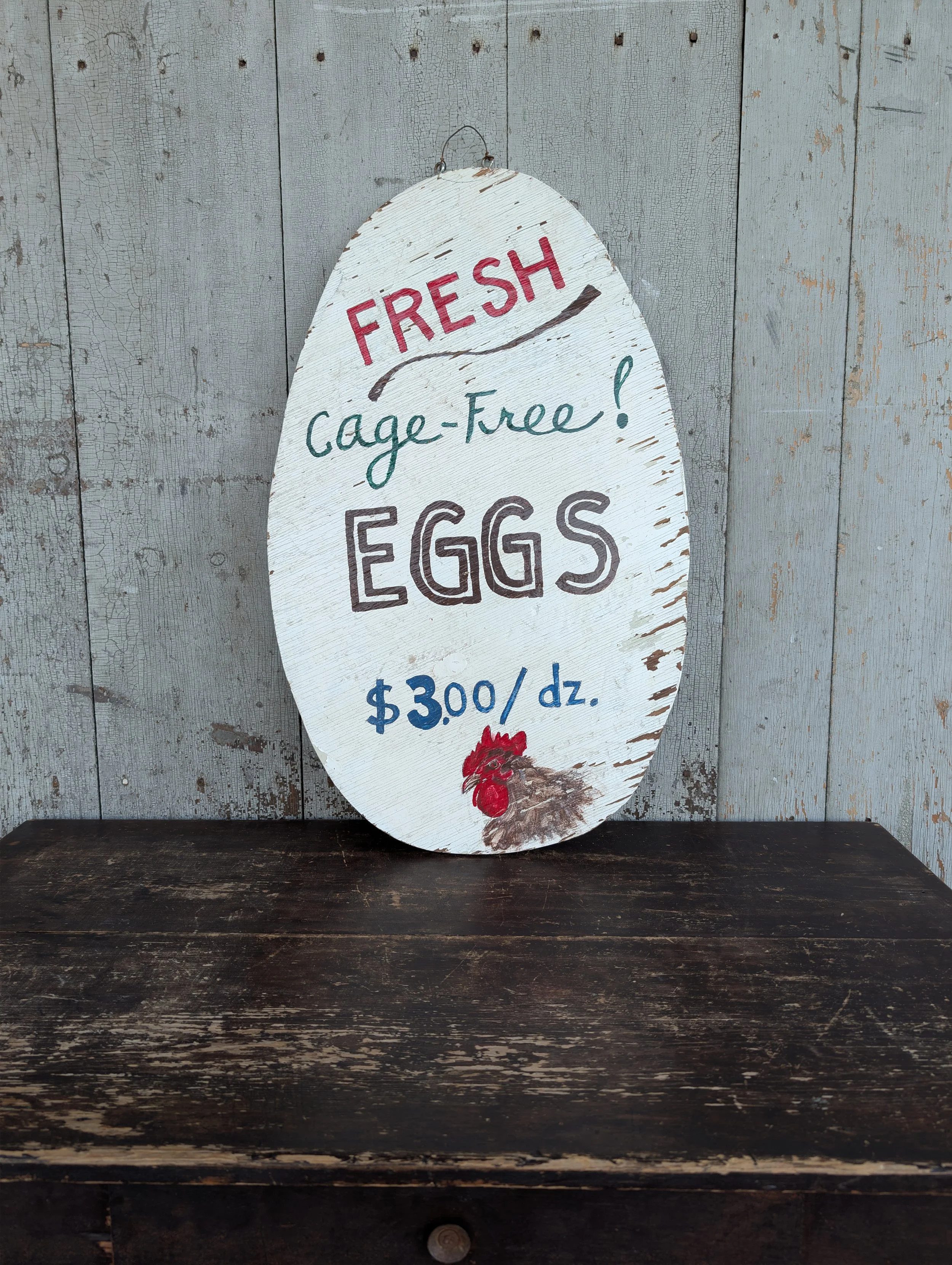 Modern (2007 Or Later) Folk Art Fresh Cage Free Eggs Sign.
