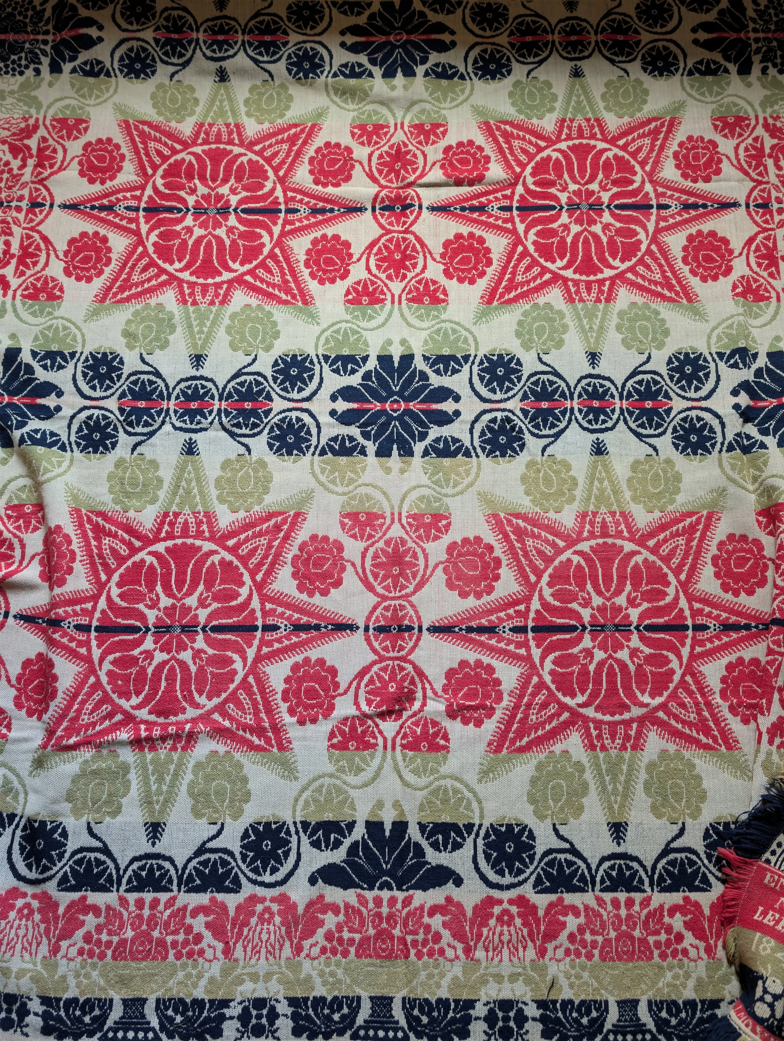 Antique (1849) Signed Dual-Block Emanuel Meily Jacquard Coverlet.