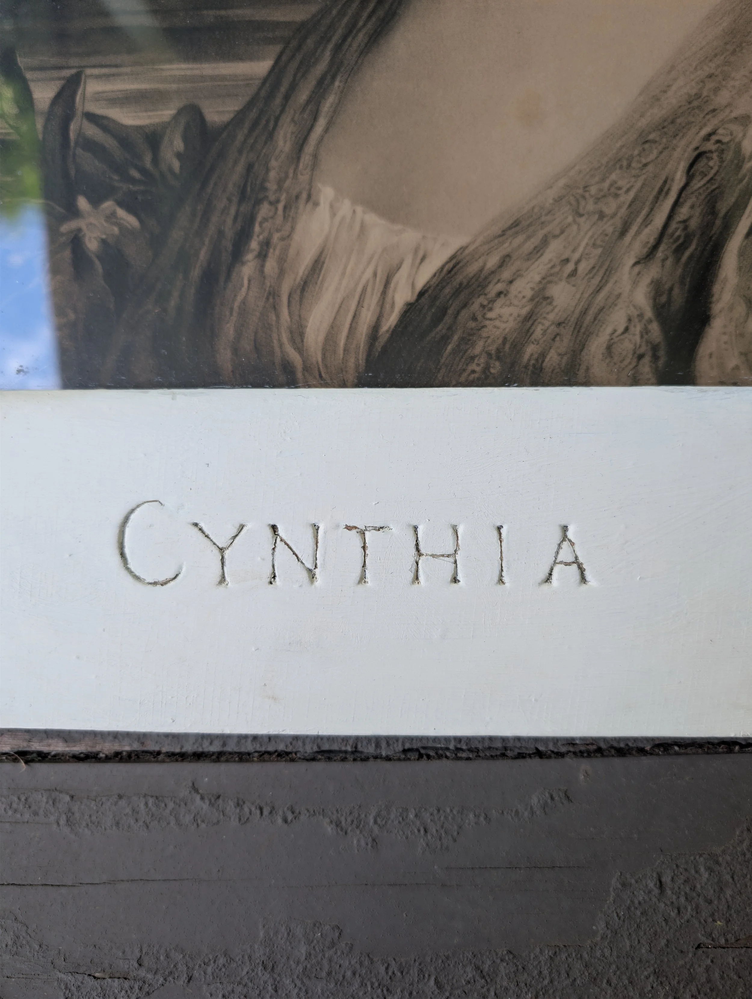 Antique (1910s) Cynthia Print in Plaster Scroll-work Frame.