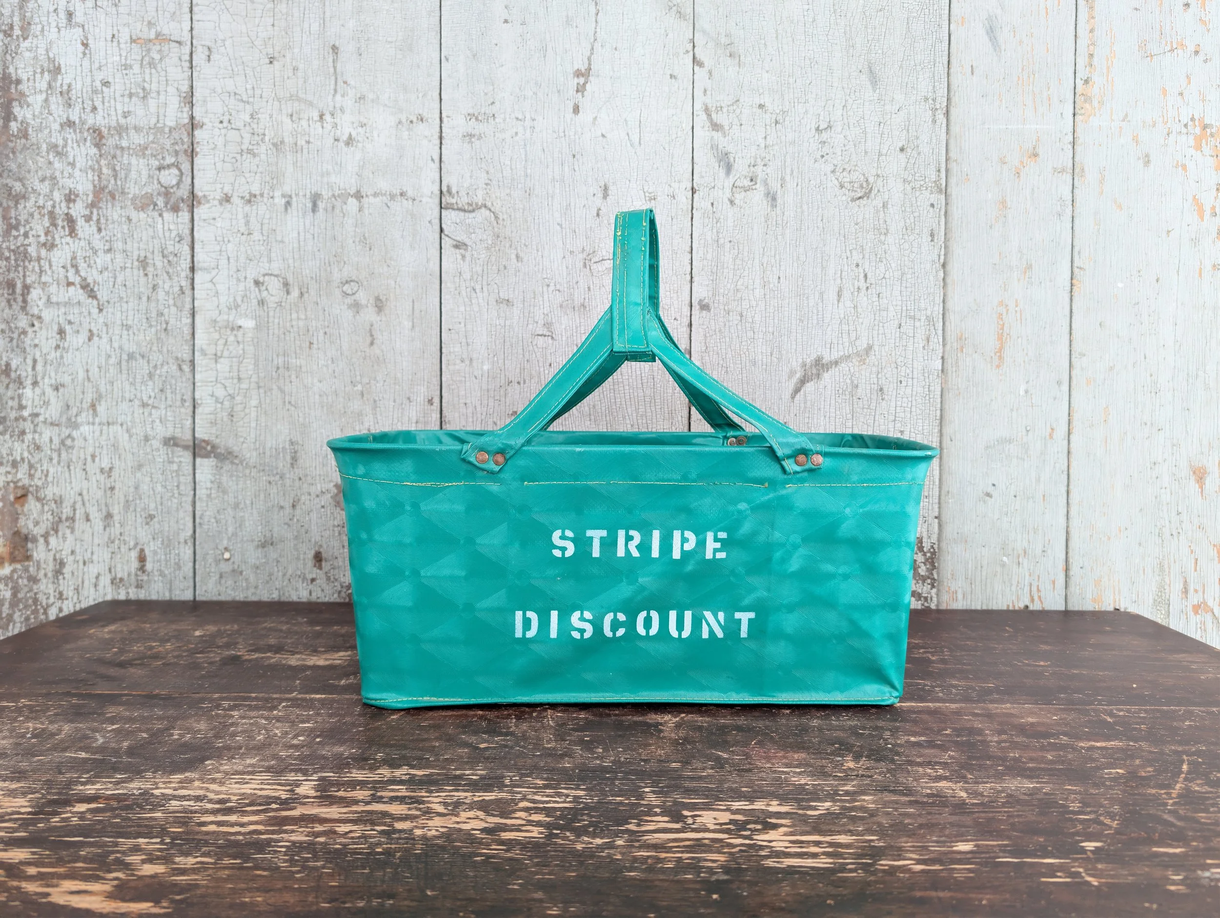 Vintage (1970's) Vinyl Stripe Discount Shopping Basket.