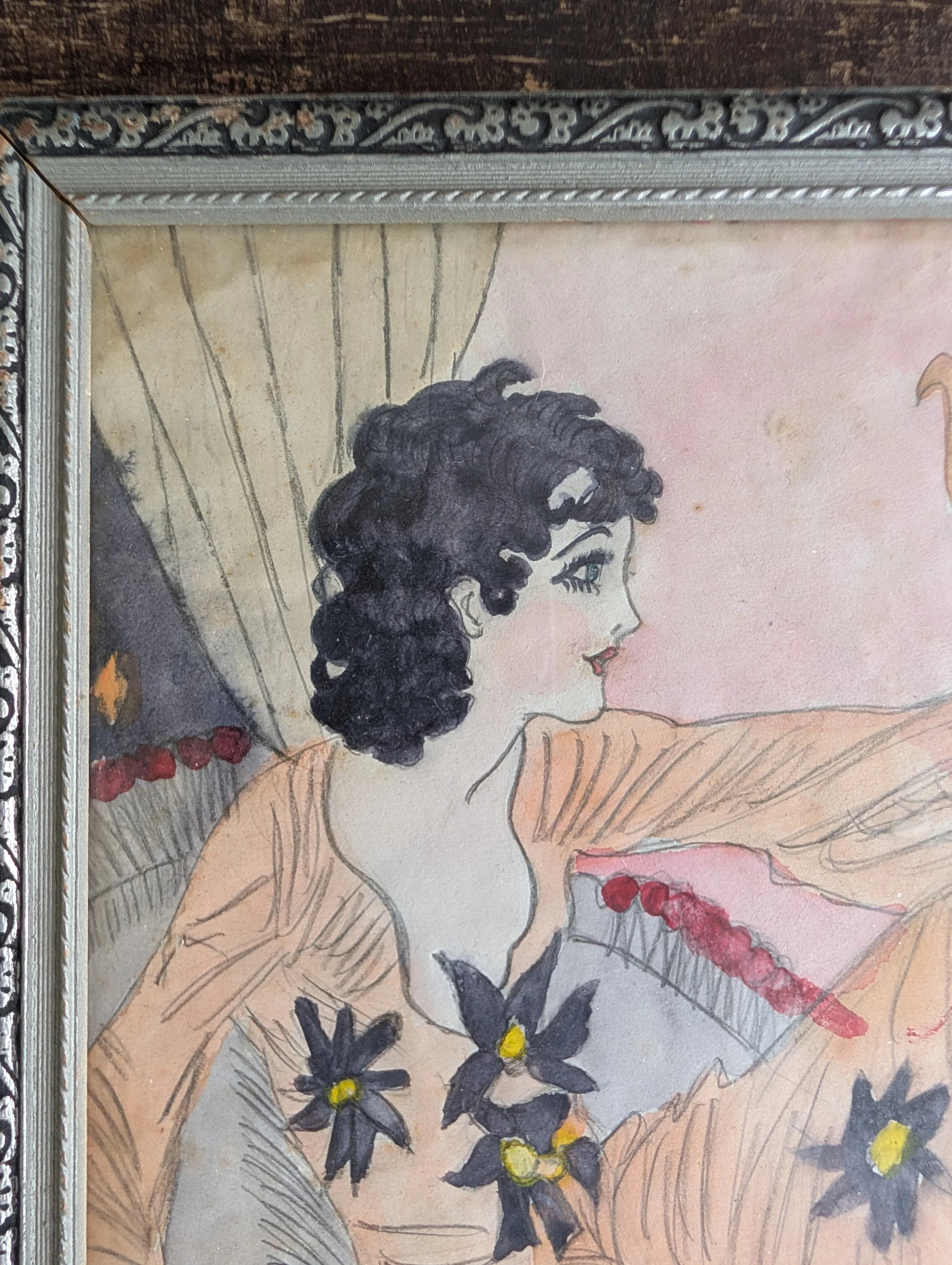 Antique (1920s) Original Art : Art Deco Mixed Media Illustration by Anonymous Artist