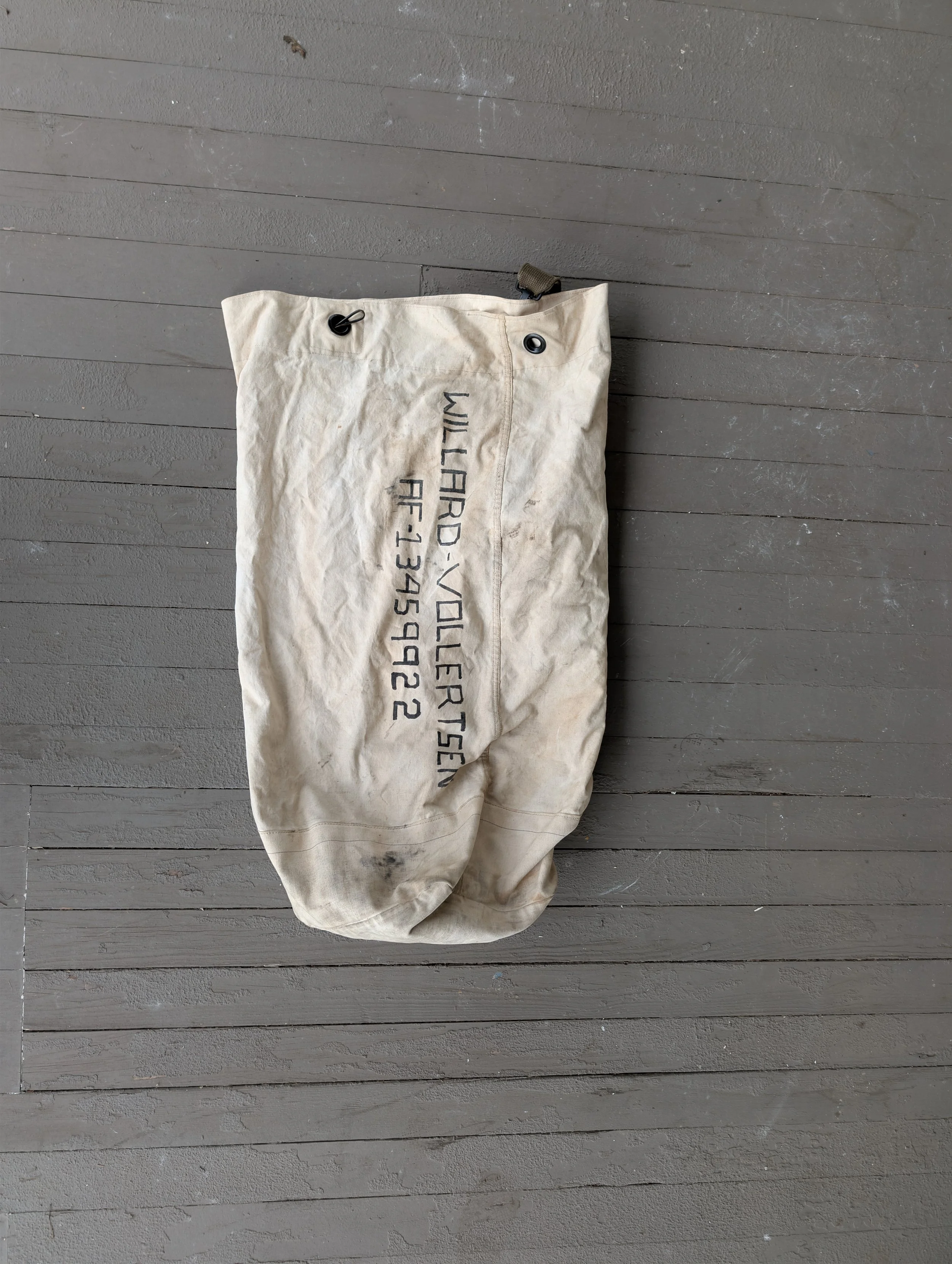 Vintage (1950's) Air Force Military Canvas Duffel Bag // Barracks Bag - Handwritten WILLARD-VOLLERSTEN + Service Number : Korean War Era.
