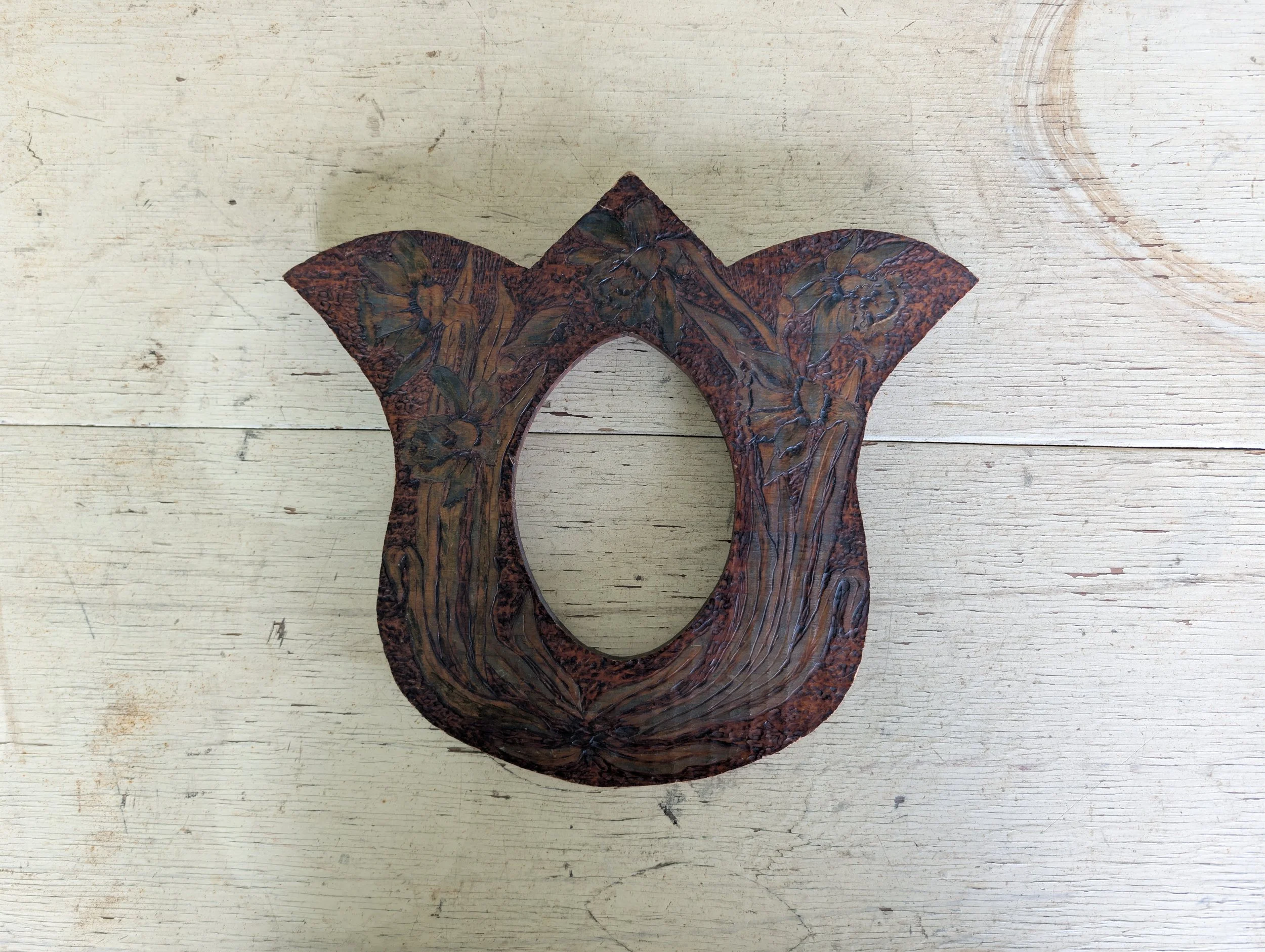 Antique (1903) Art Nouveau Pyrography Frame.