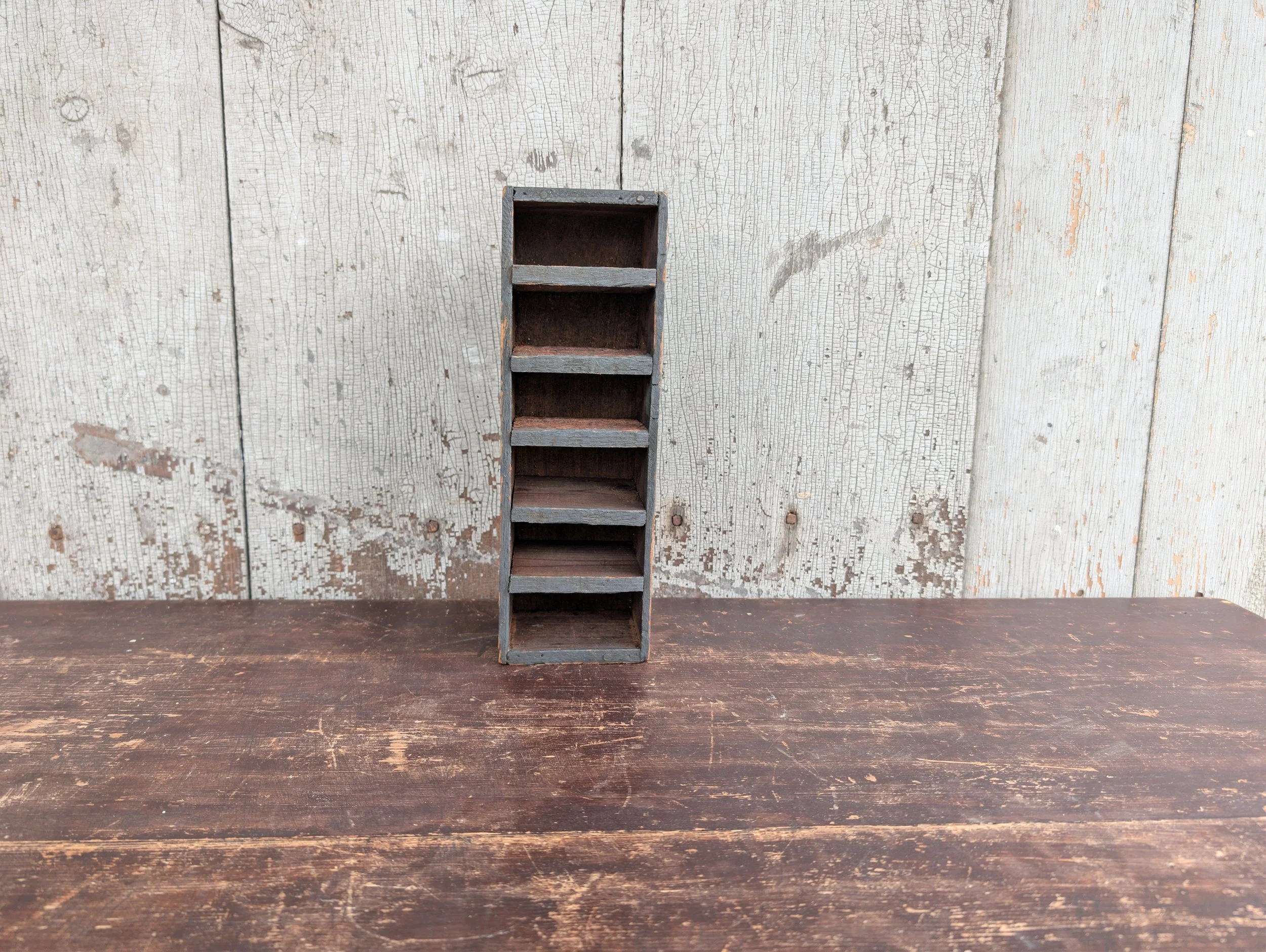 Vintage (1950's) Hand-Made Primitive Wooden Cubby Shelf Made From Cream Cheese Box - Arrow Brand From Arrow Dairy Co New York City.