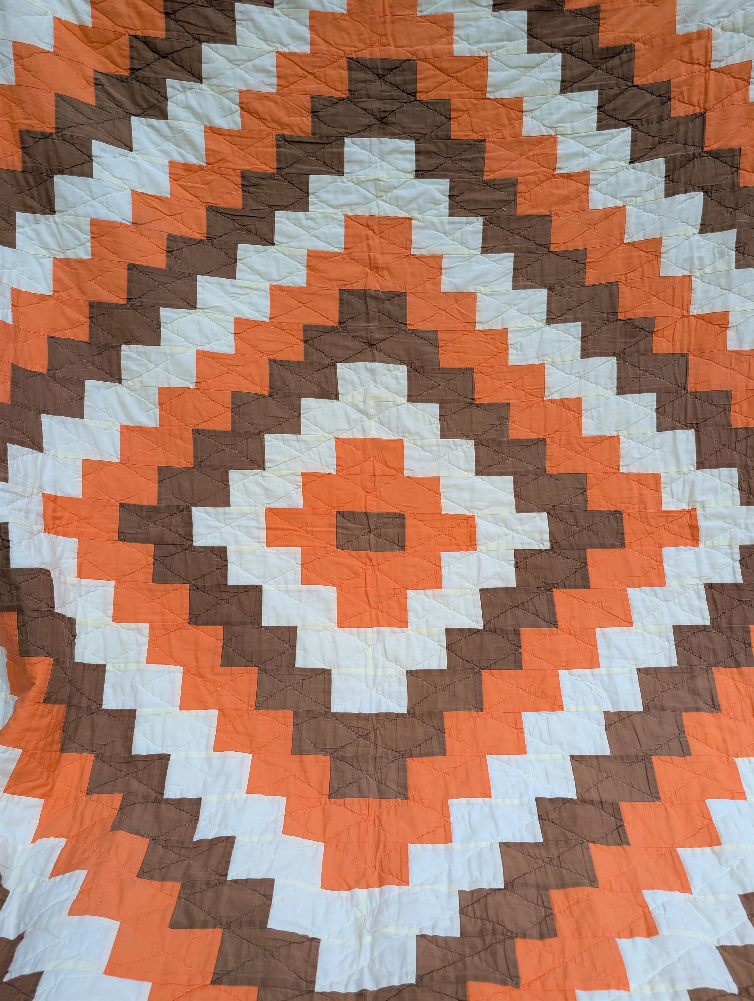 Vintage (1970s) Hand + Machine Stitched Sunshine And Shadows Quilt.
