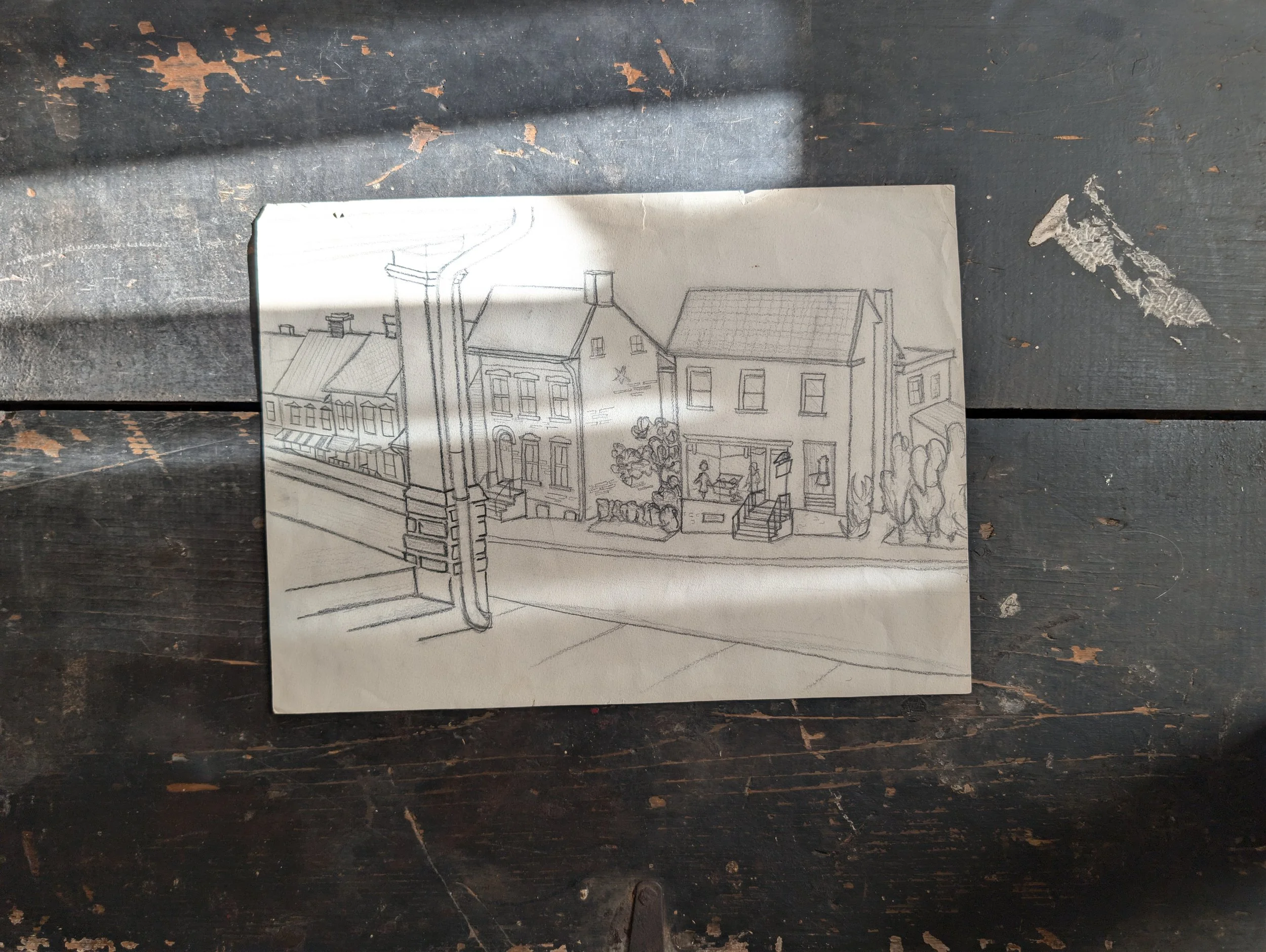 Vintage (1960's) Original Art Graphite on Paper - View From A Porch.