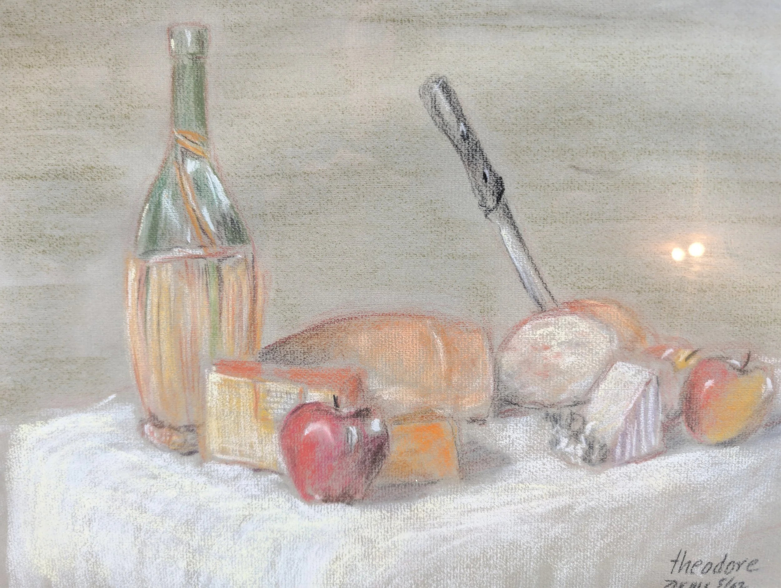 Vintage (1980s) Signed Original Art : Still Life - Pastel On Paper by Theodore.