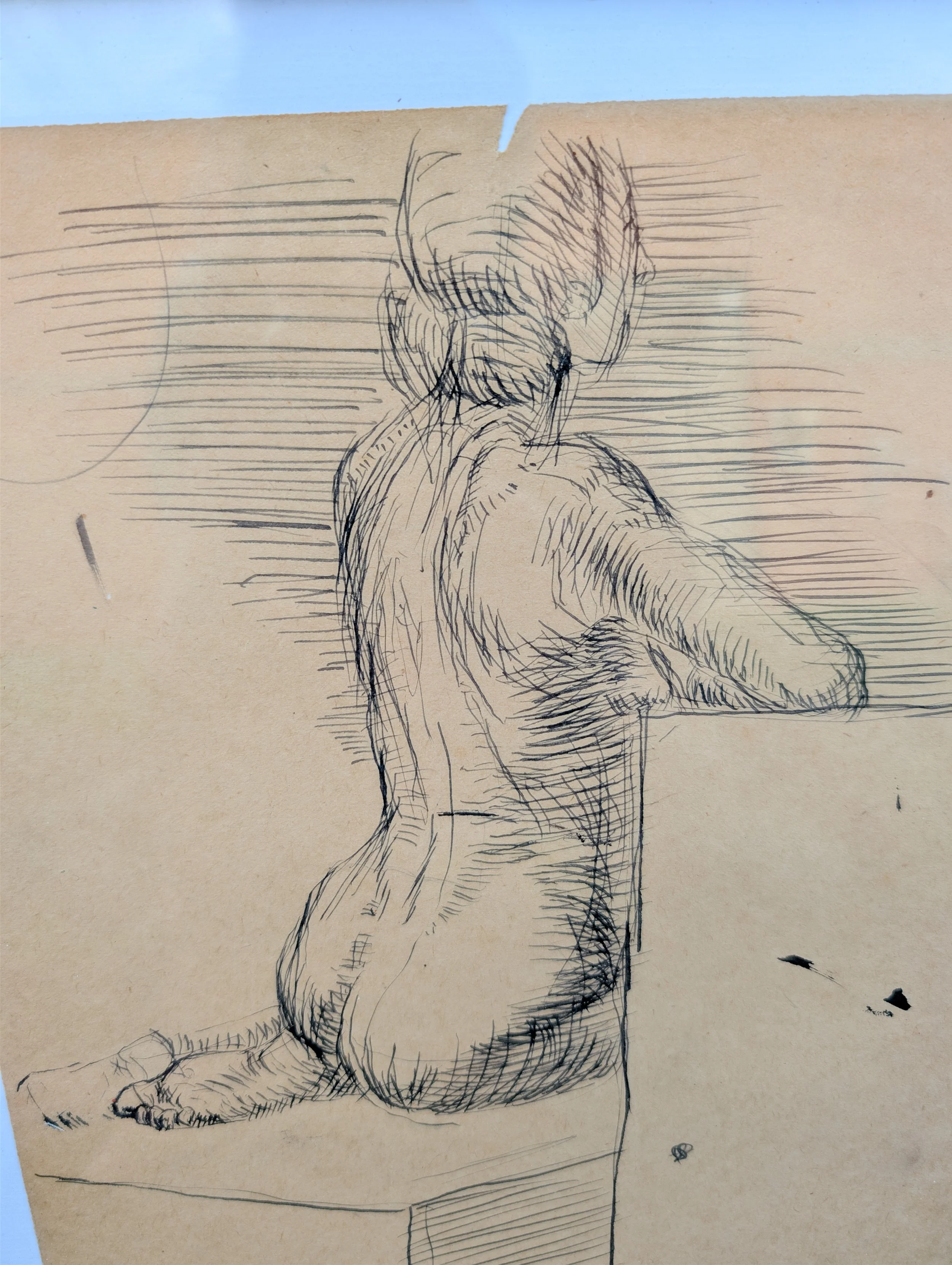 Vintage (1940) Signed + Dated Original Art - Life Drawing Nude Female Figure : Ink On Paper.