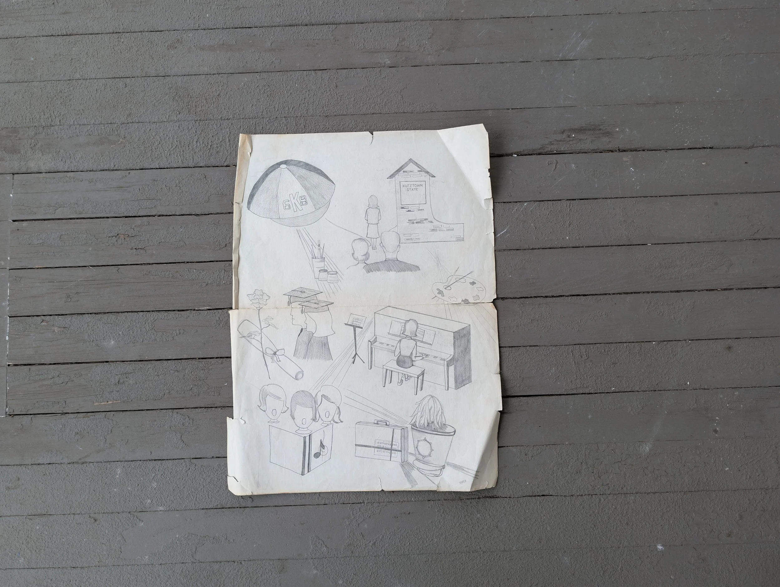 Vintage (1968) Signed Original Art Graphite on Paper - Kutztown State