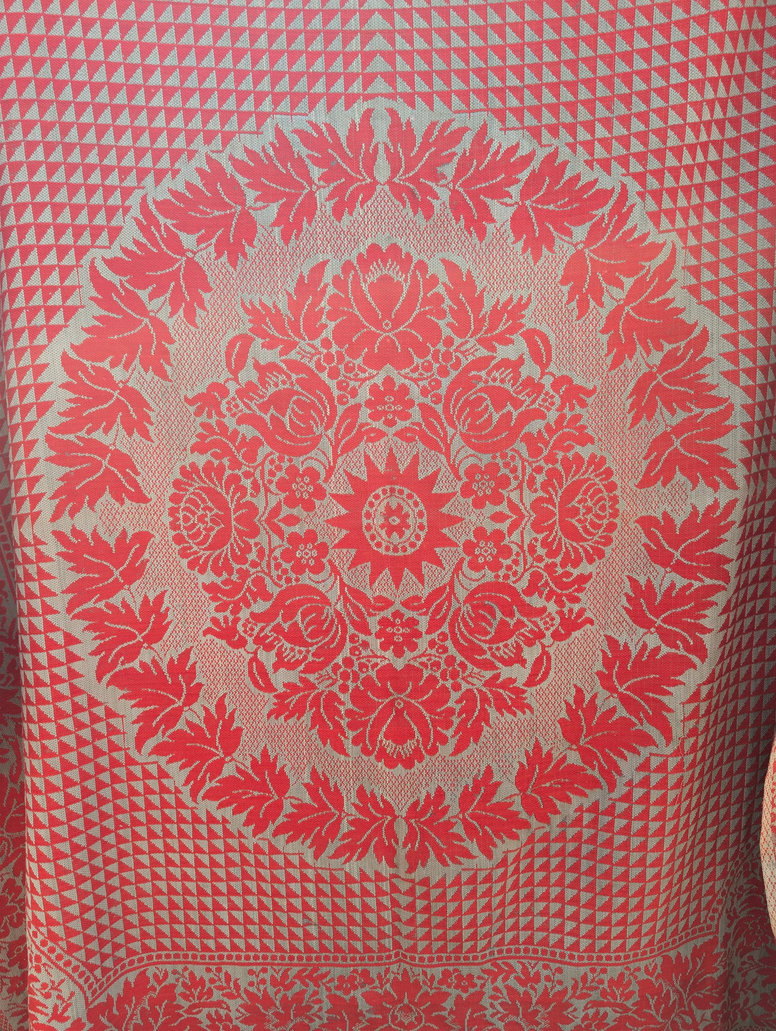 Antique (1880s) 19th-Century American Jacquard Coverlet.