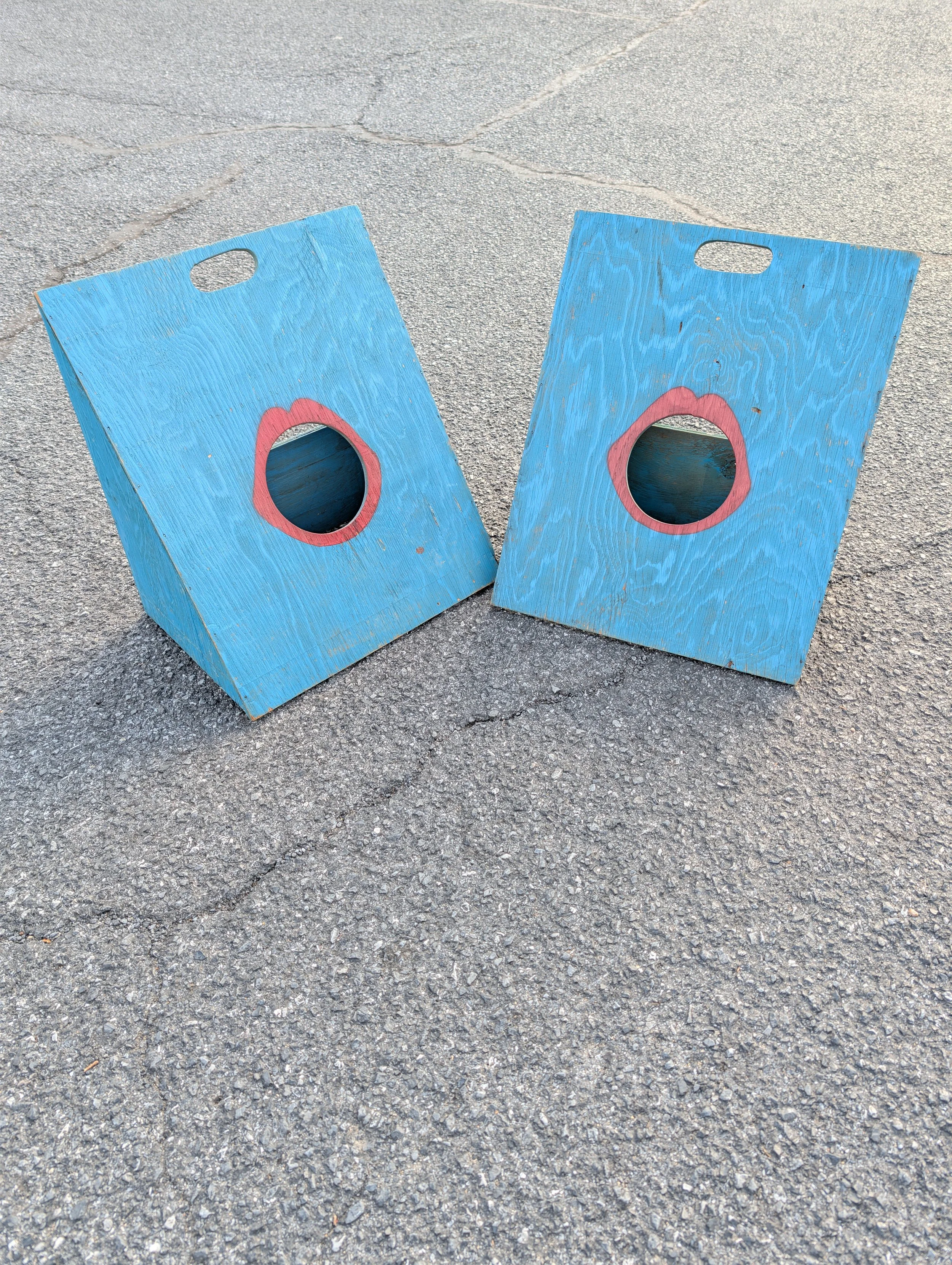 Vintage (1950's) Folk Art "Feed The Face" Bean Bag Toss Game With Handmade Bean Bags (8).