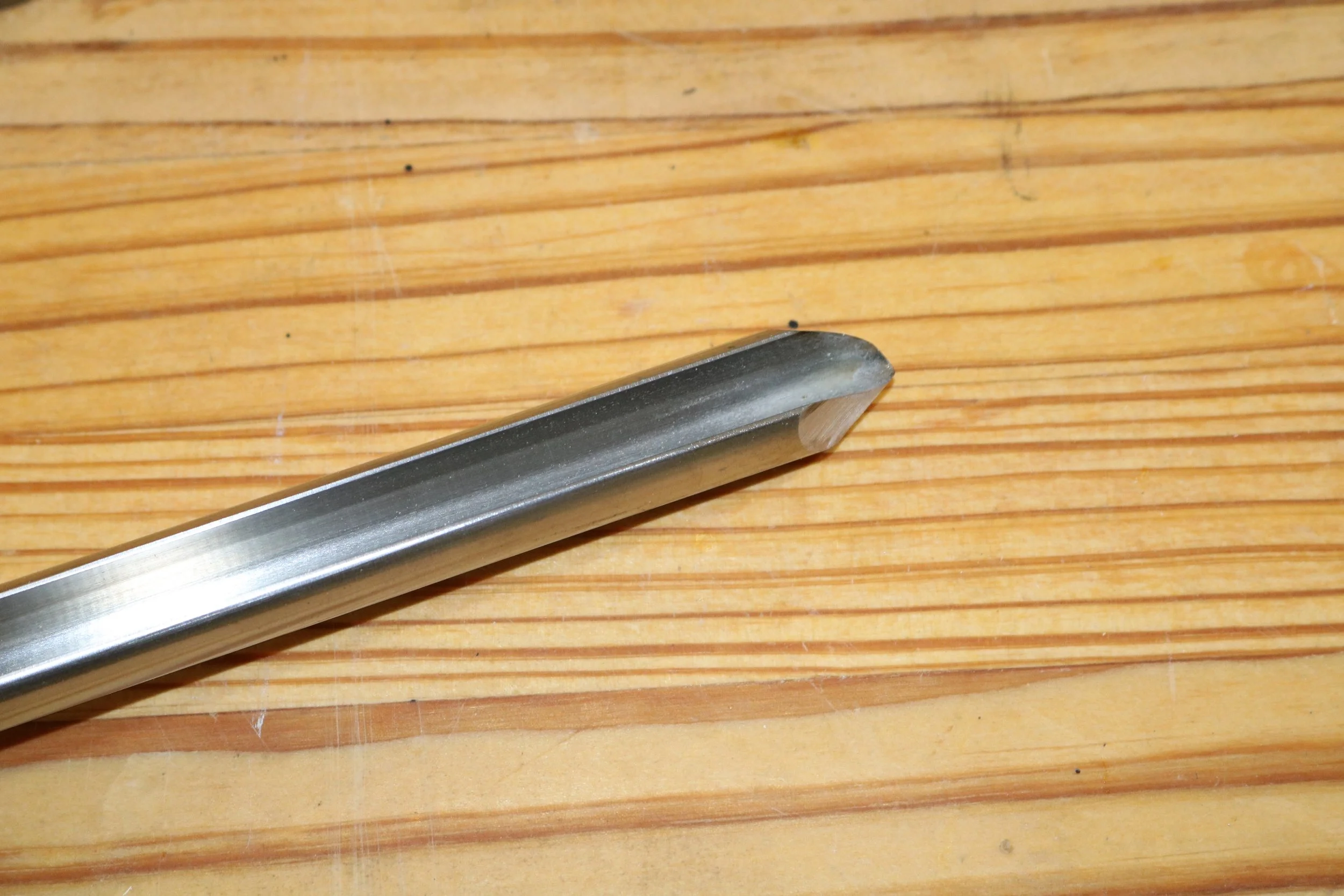 Bowl gouge showing its deep flute and shaped cutting edge.