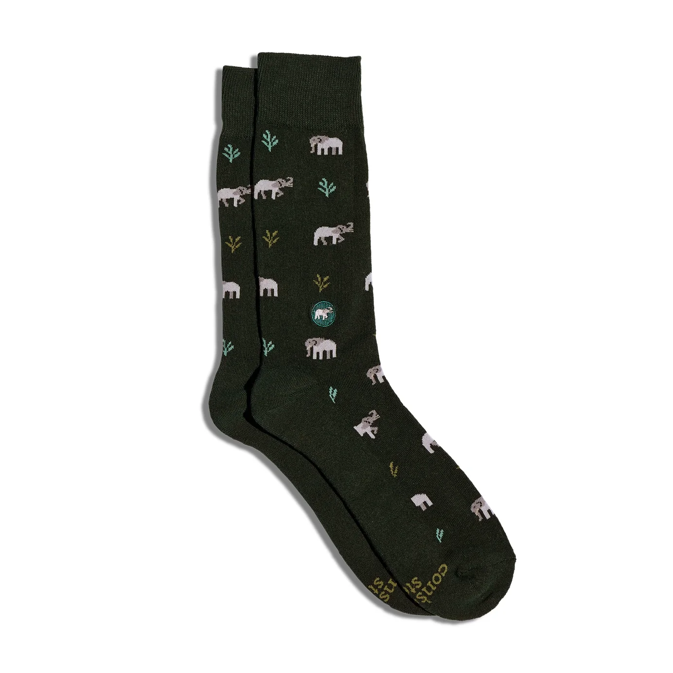 conscious step sustainable socks with elephant patterns flat lay.webp