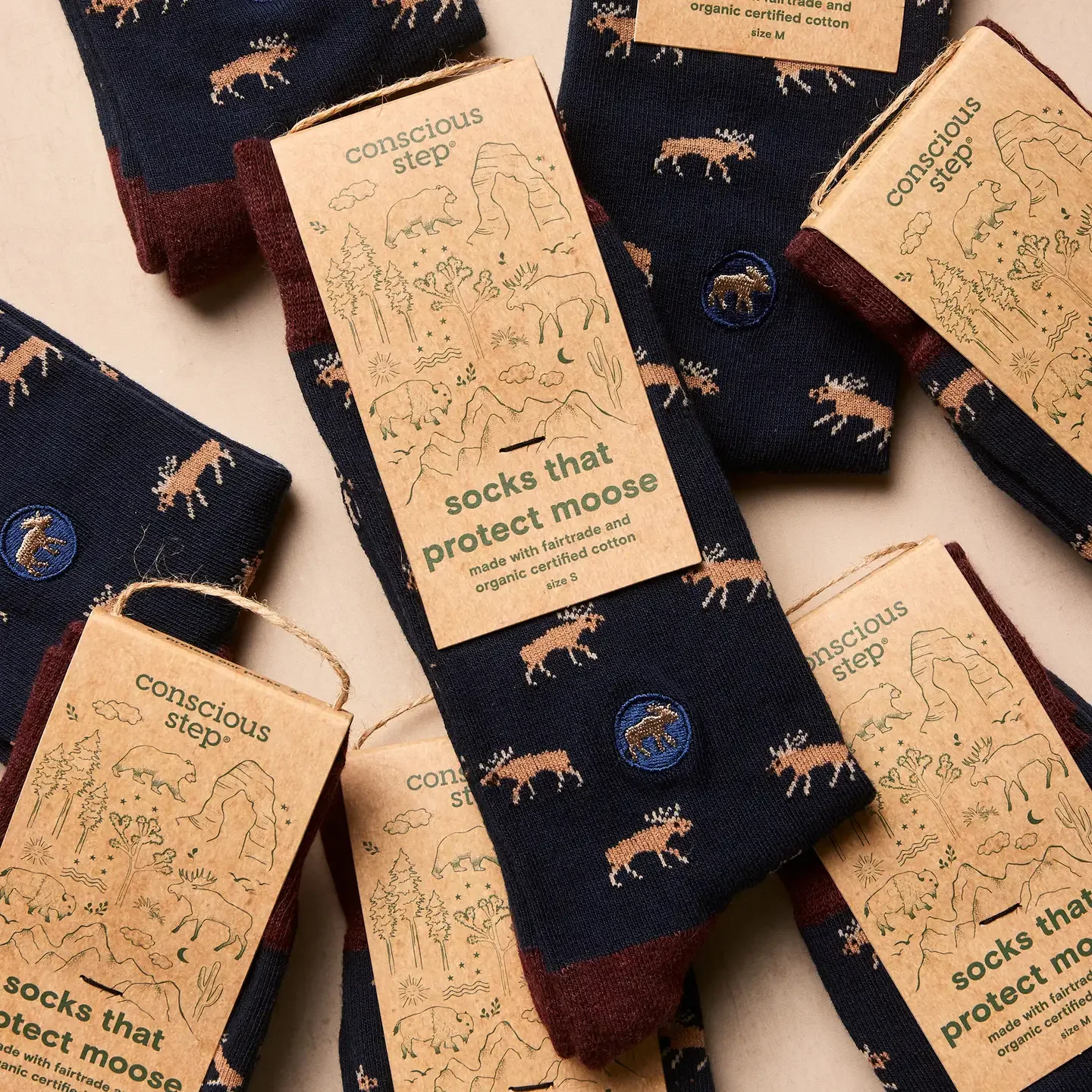 conscious step organic socks with moose pattern.webp