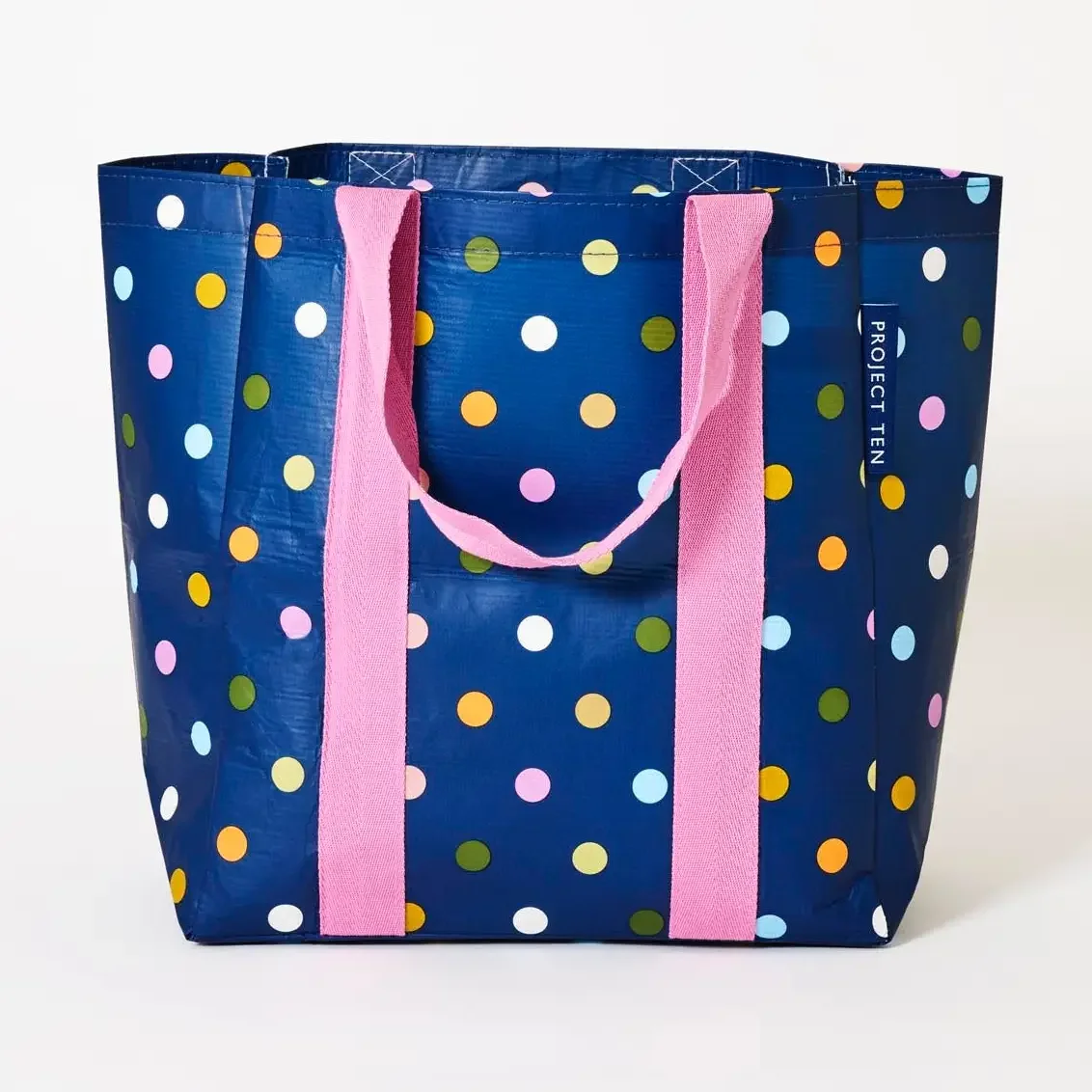 confetti polka dot resusable shopping bag made from recycled plastic