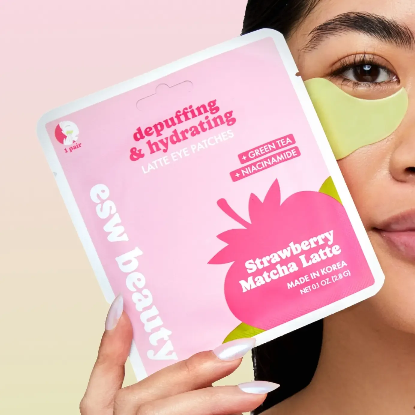 ESW Beauty Strawberry Matcha Latte Eye Patches | Depuffing & Hydrating Under Eye Masks