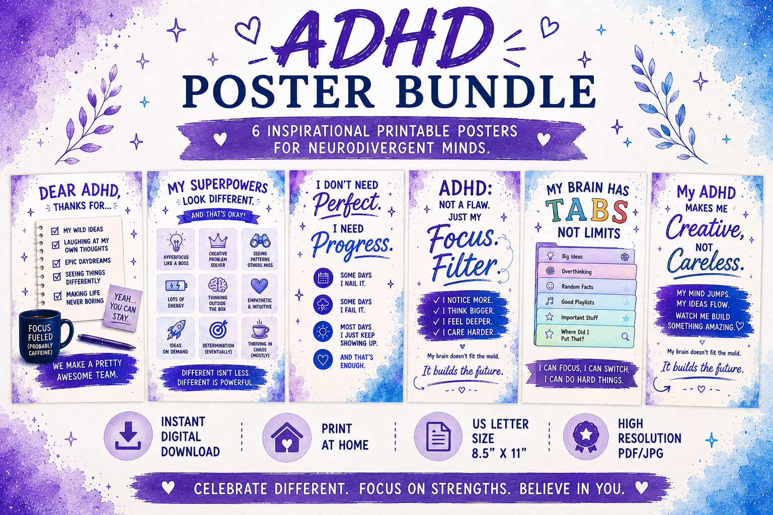 digital adahd decor printable , instant download, screen saver, wallpaper for phone or computer
