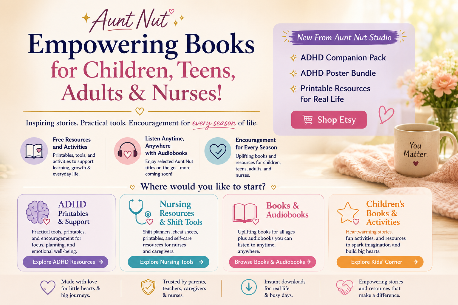 free printables, audiobooks, adhd, nurse, children, encouragement