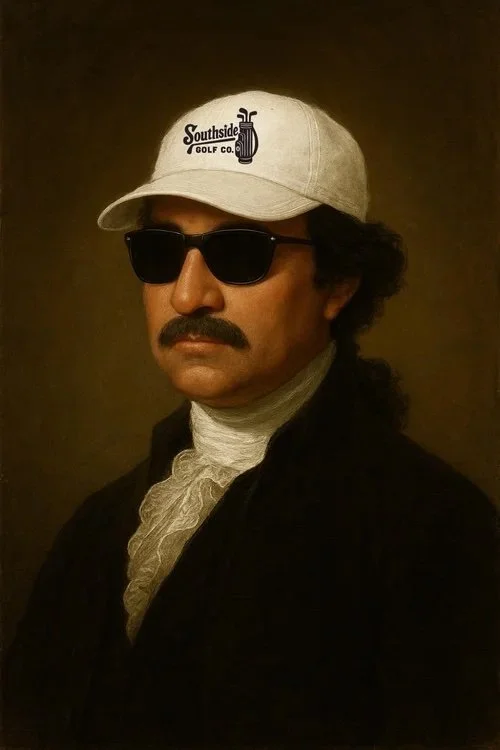 Southside Golf Co founder wearing golf hat and sunglasses in Austin Texas indoor golf brand