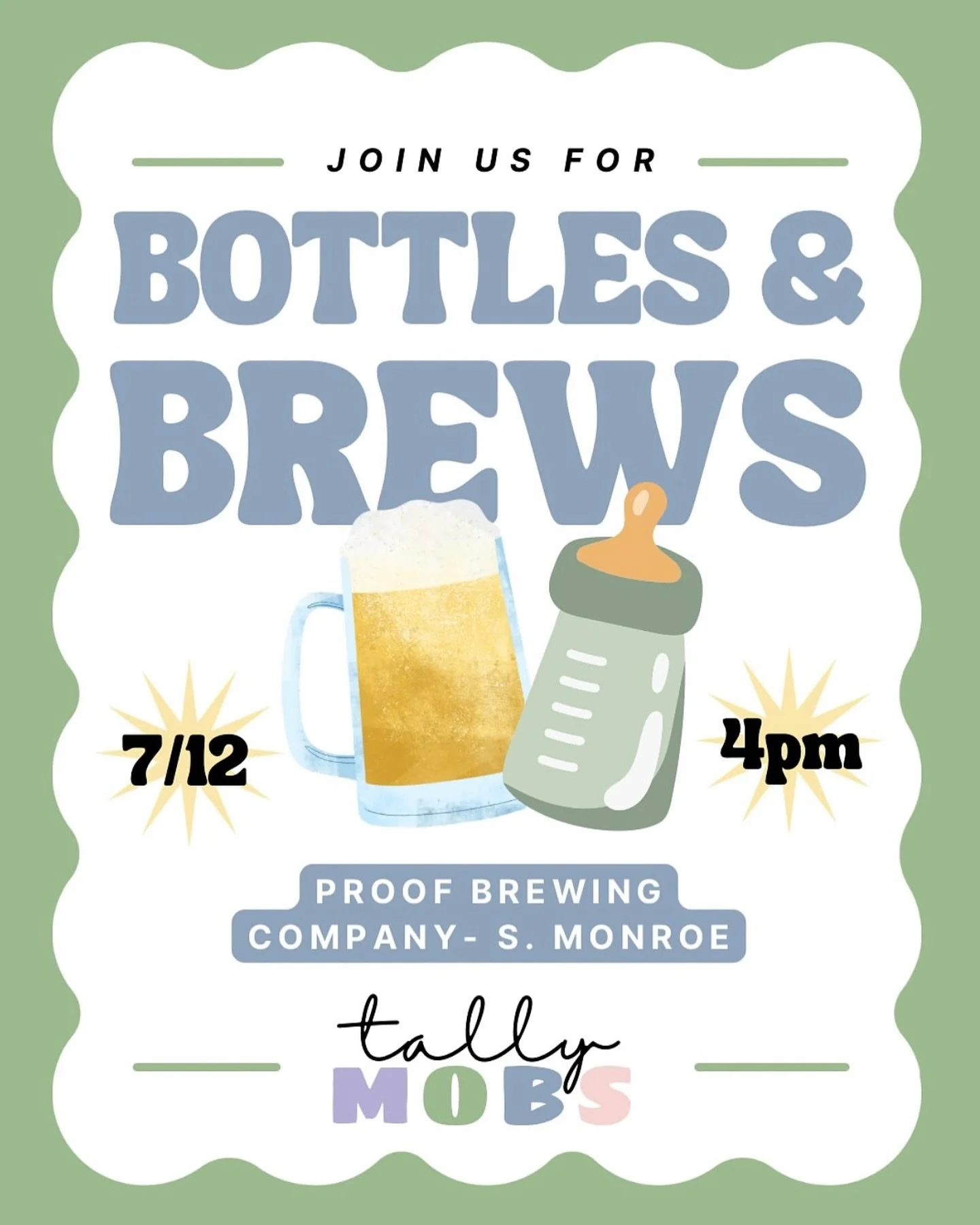 BOTTLES &amp; BREWS 🍼🍻

🗓️ Saturday, 7/12 at 4pm
📍 Proof Brewing Company - S. Monroe

Join us for our first ever Family &ldquo;Social Hour&rdquo; event, Bottles &amp; Brews, at Proof Brewing Company-South Monroe! Order an app, sip your drink, &am
