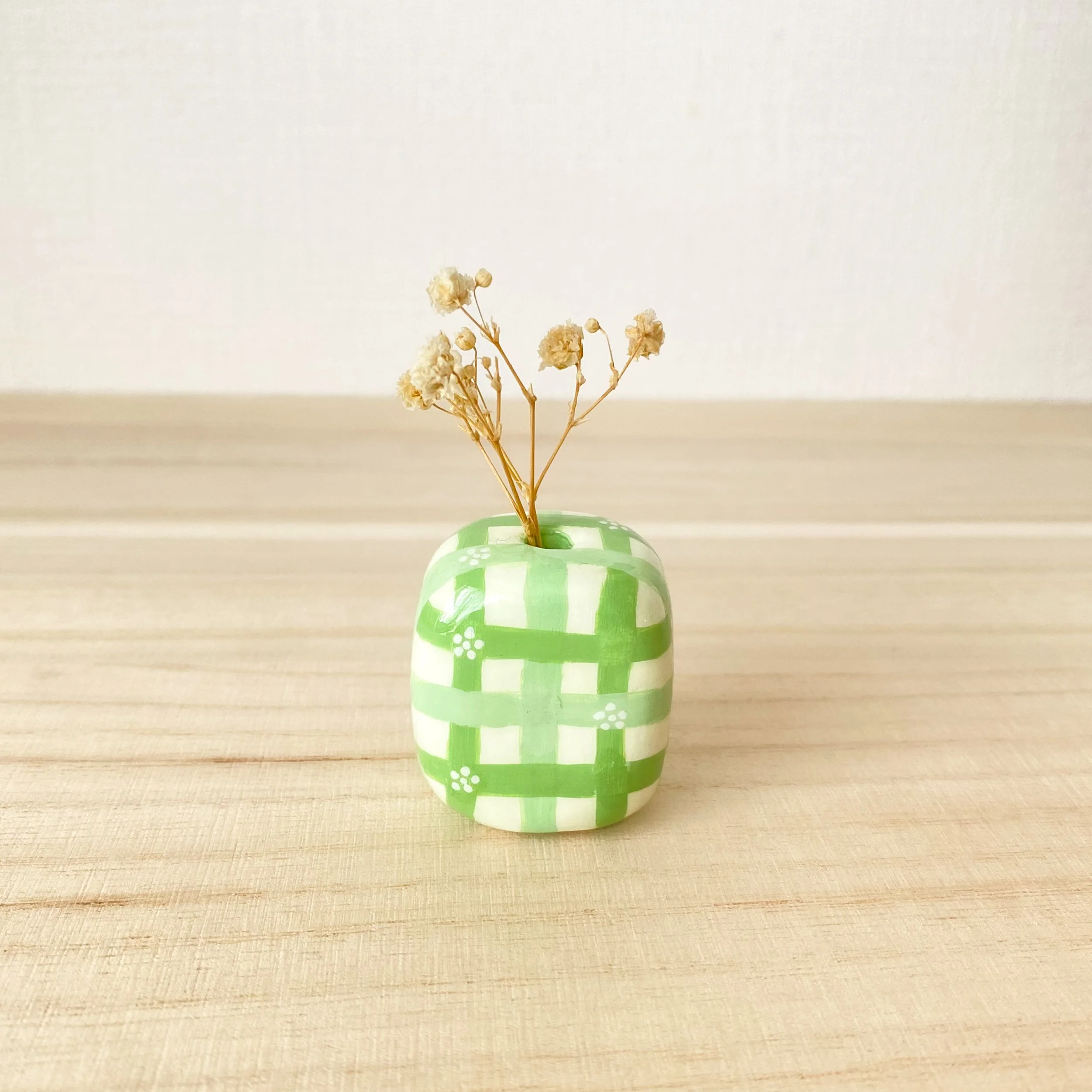 Gingham Green Mini Vase