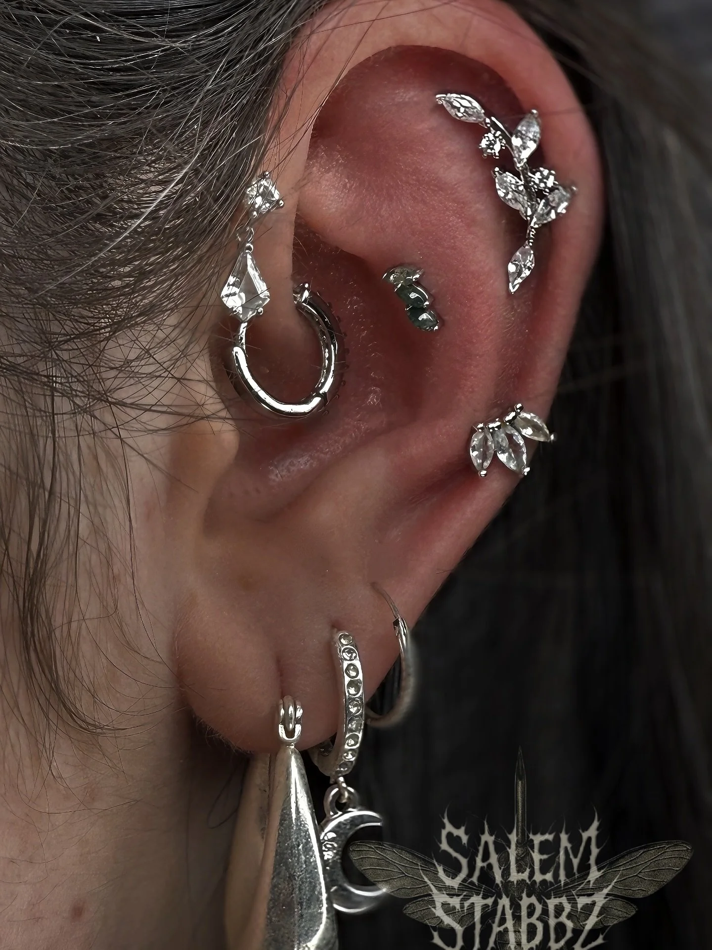 Ever heard of a Snonch?
It’s like your ear’s secret flex — part snug, part conch, all personal. Pierced to perfection with implant grade titanium with a Moss Agate top because your ear deserves only the best! 
*other piercings not