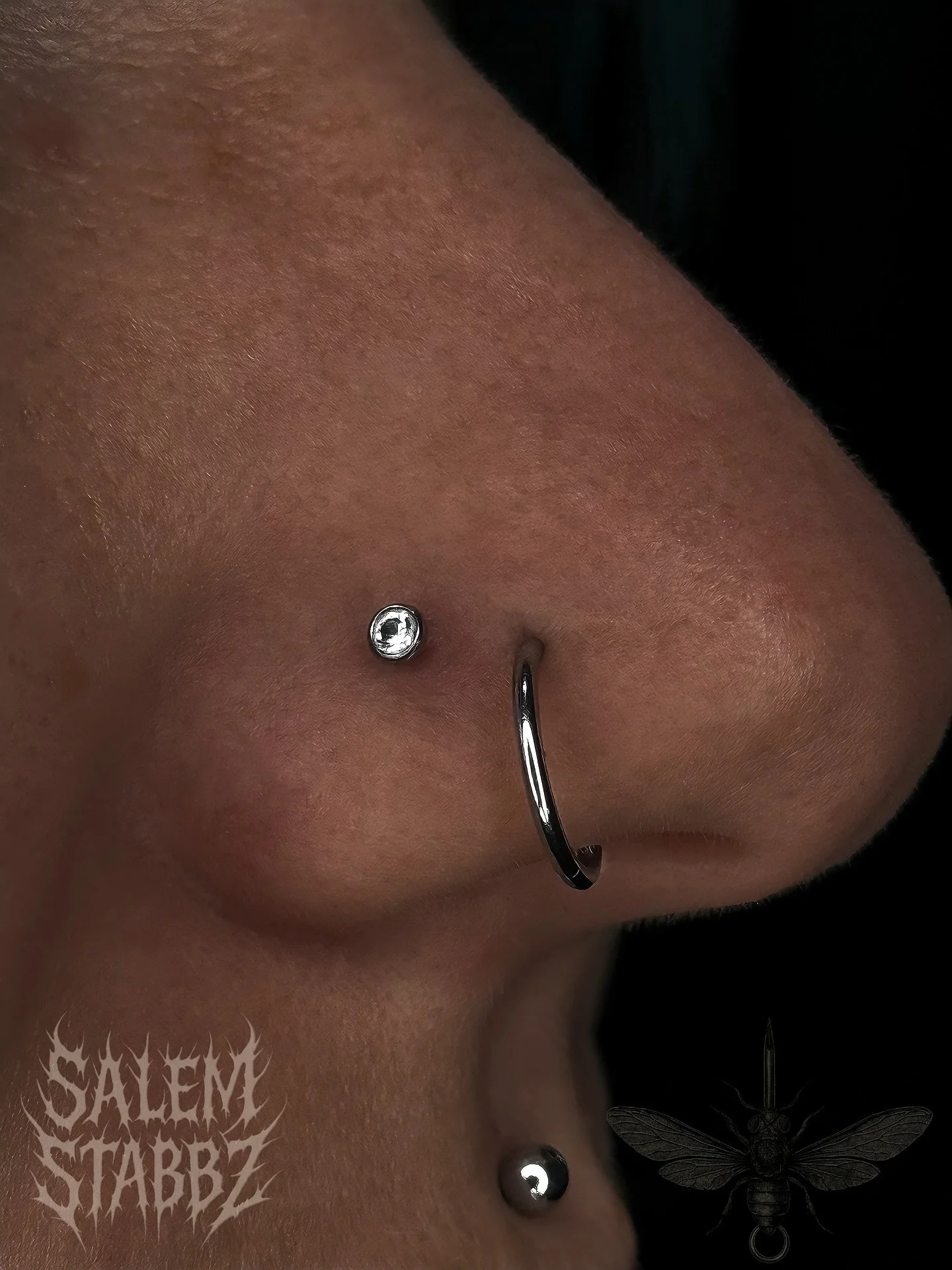 👃🏻💎Schnoz Sparks💎👃🏻
Added a lil nosey guy to @__gromlin’s setup! Thank you for being my best friend and taking care of my work 🖤🖤 (Peep paired eyebrow vid for more Grom content). 
💎✨ASTM F136 Implant Grade threadless titanium labret
